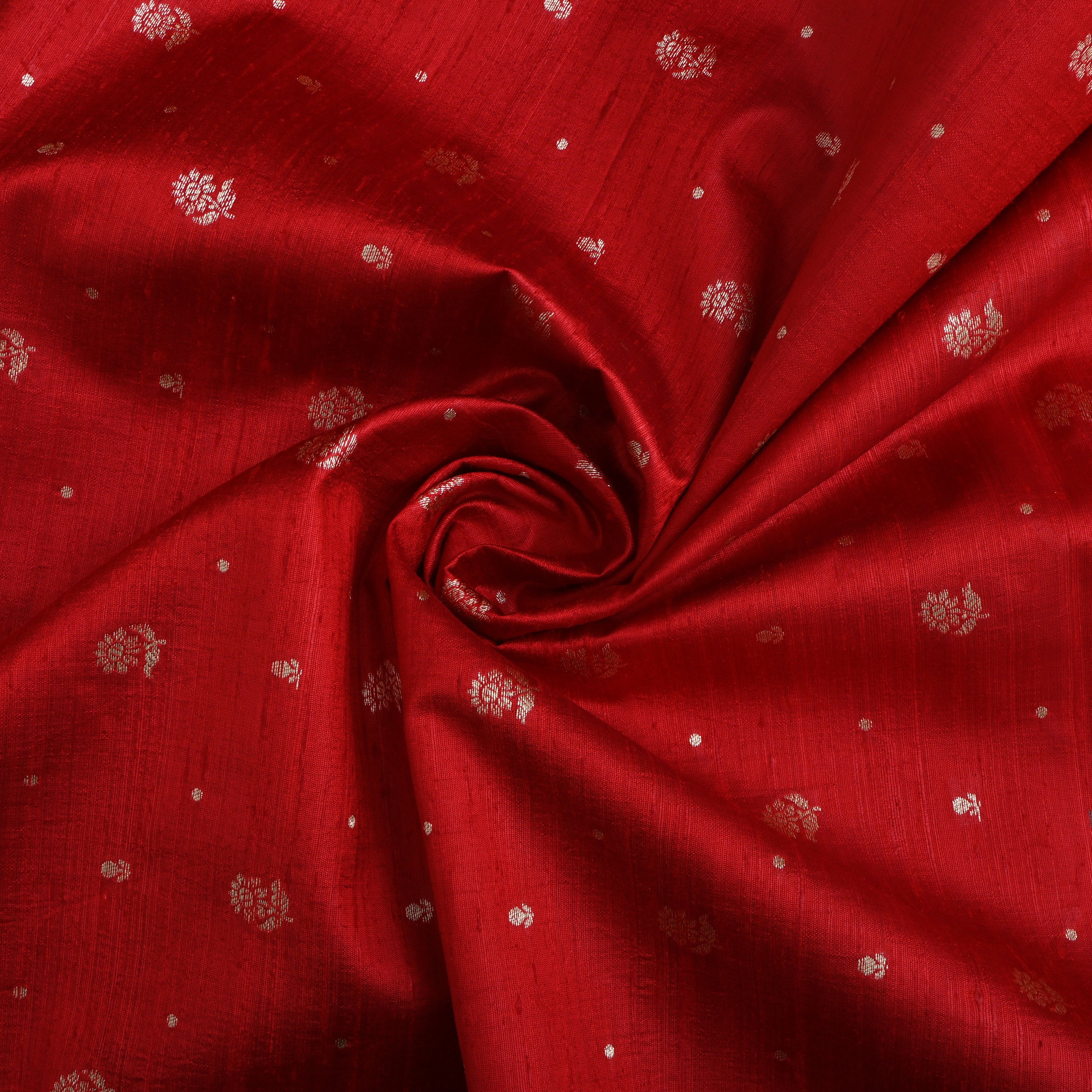Candy Red Floral Zari Dupion Silk Fabric