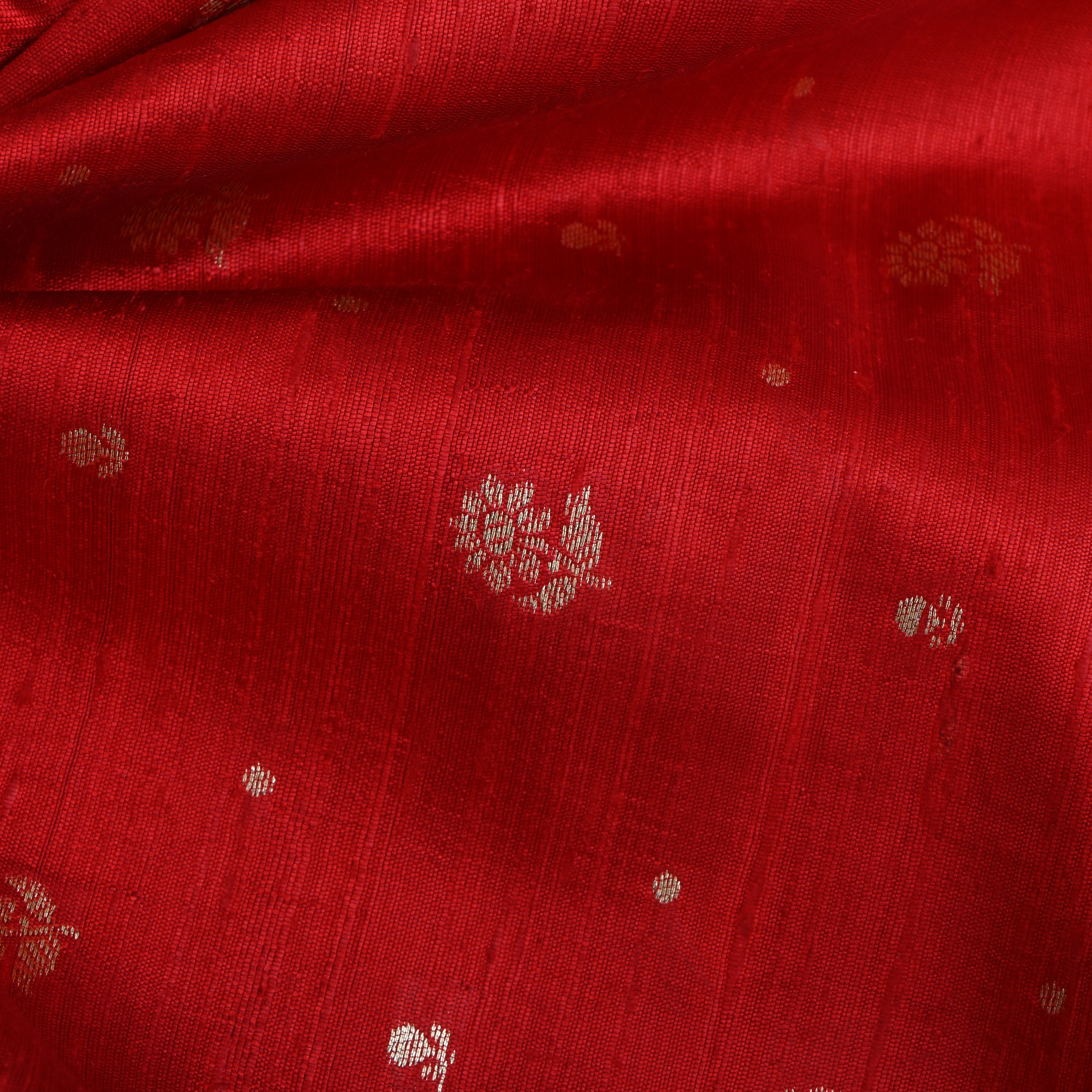 Candy Red Floral Zari Dupion Silk Fabric