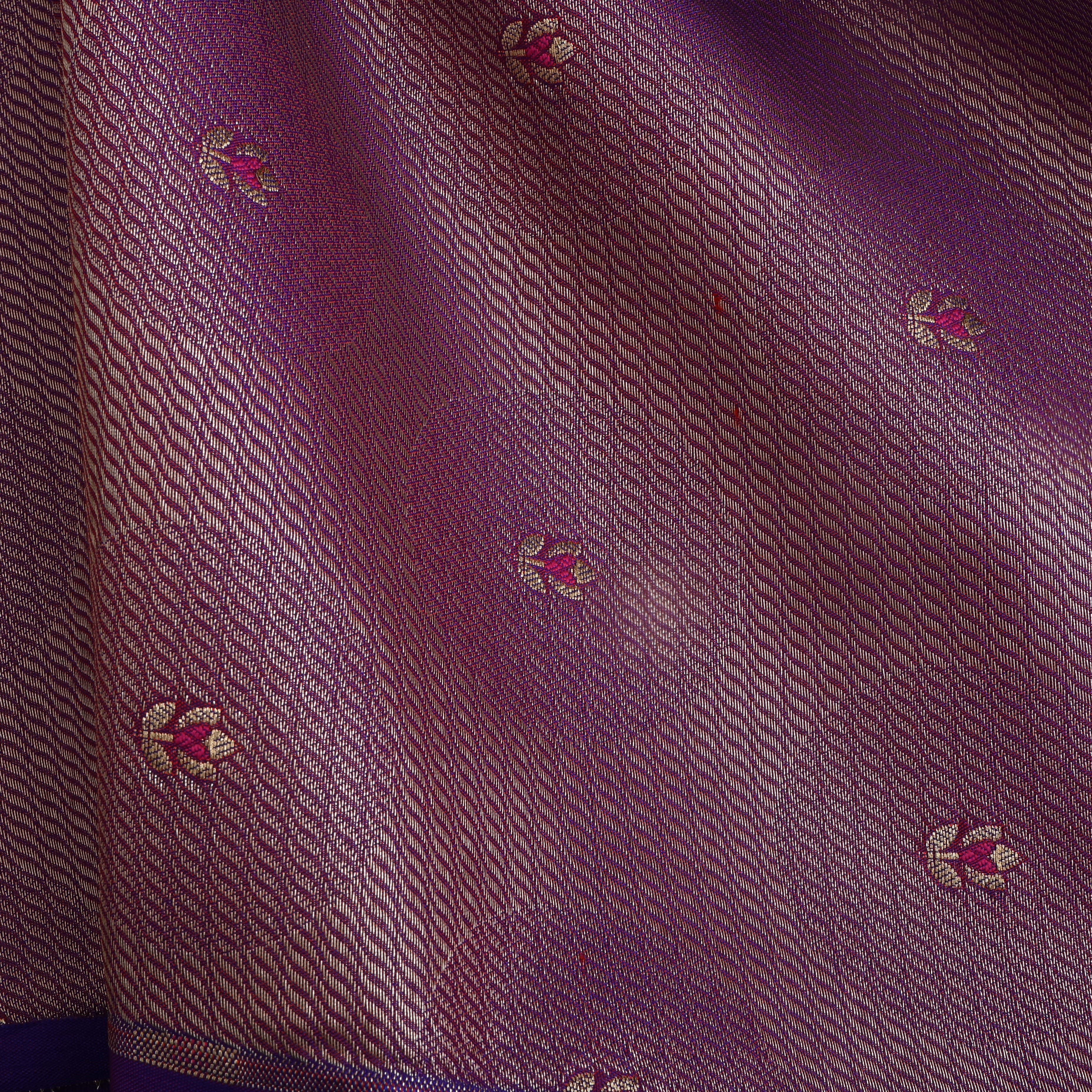 Mauve Purple Floral Zari Silk Fabric