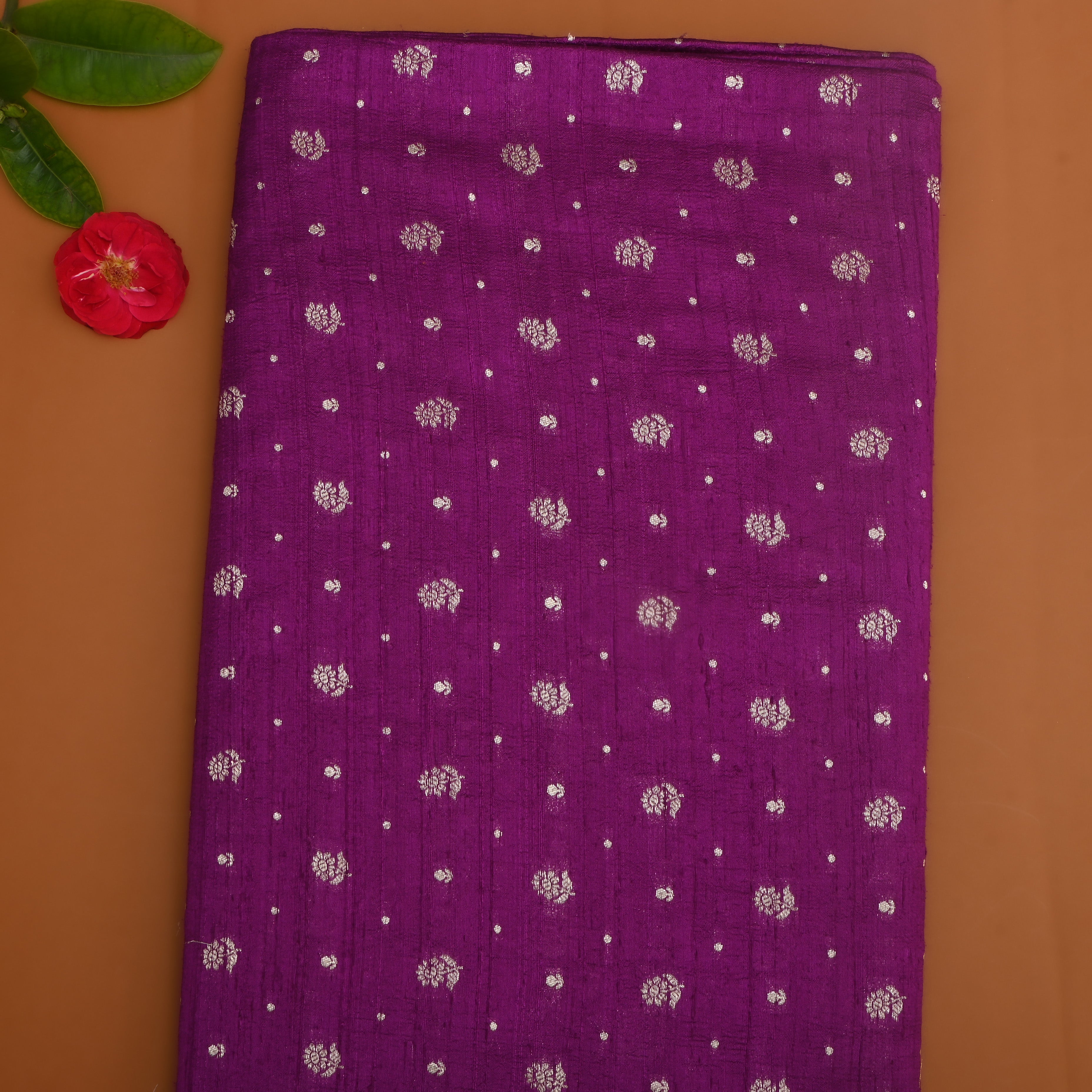 Magenta Purple Floral Zari Dupion Silk Fabric