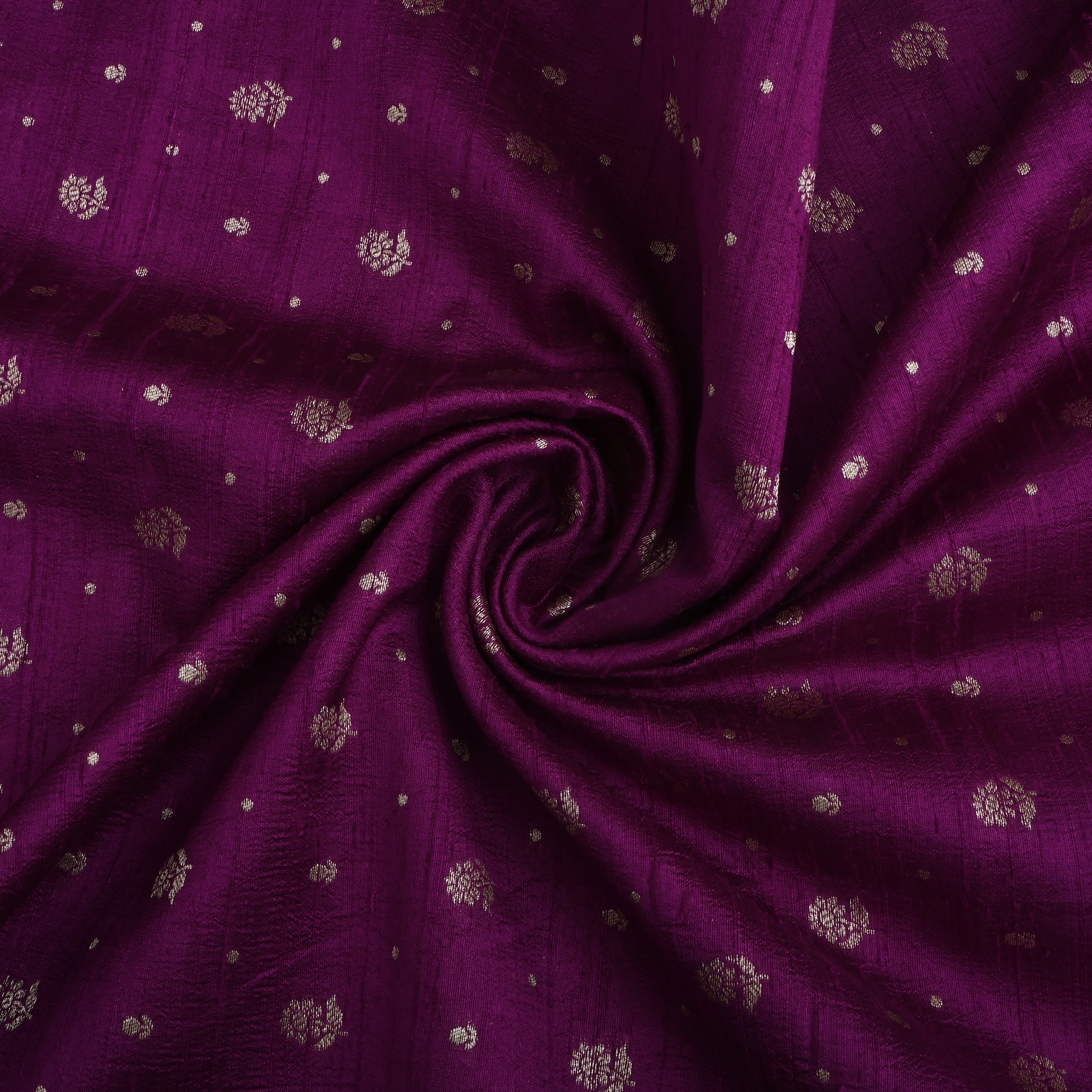 Magenta Purple Floral Zari Dupion Silk Fabric