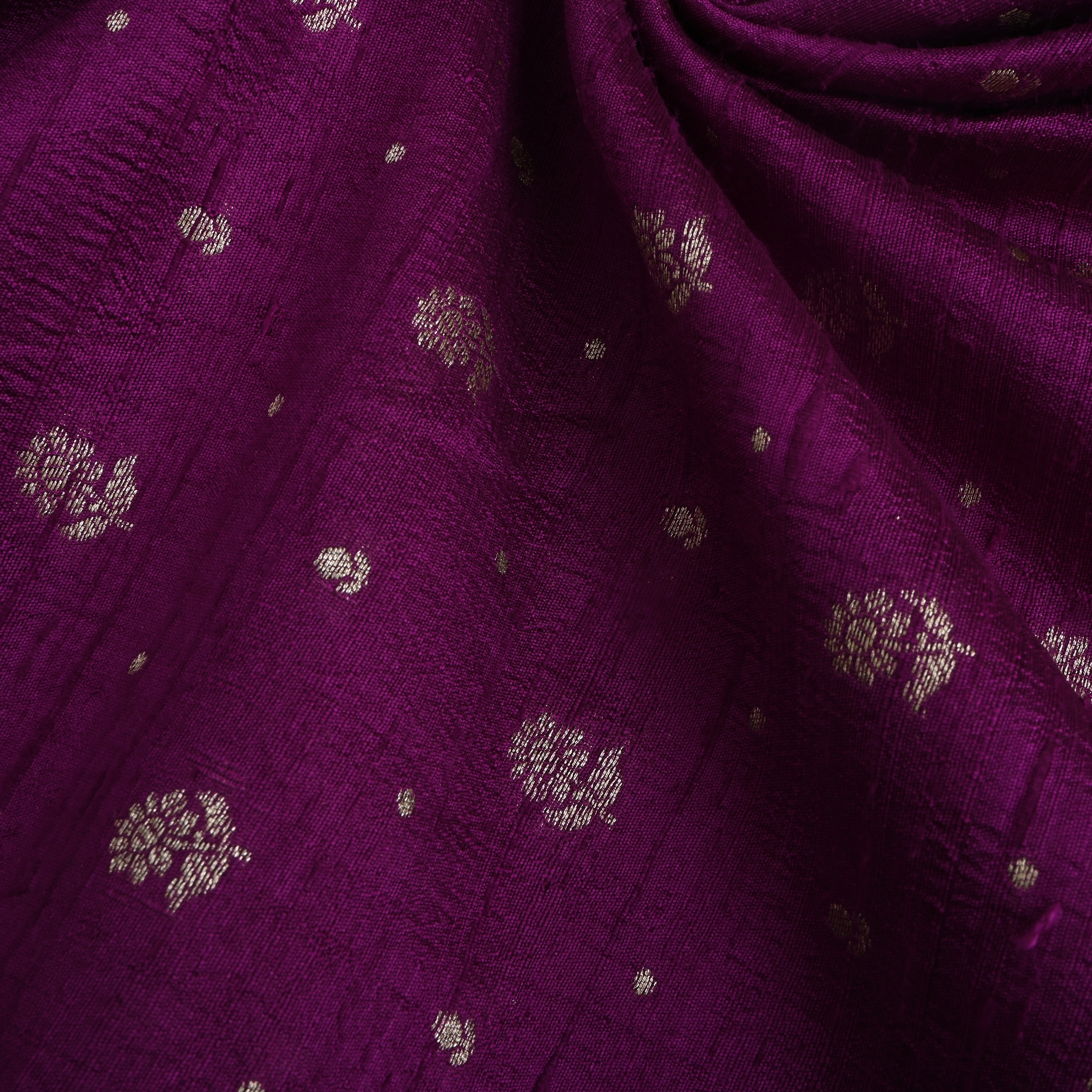 Magenta Purple Floral Zari Dupion Silk Fabric