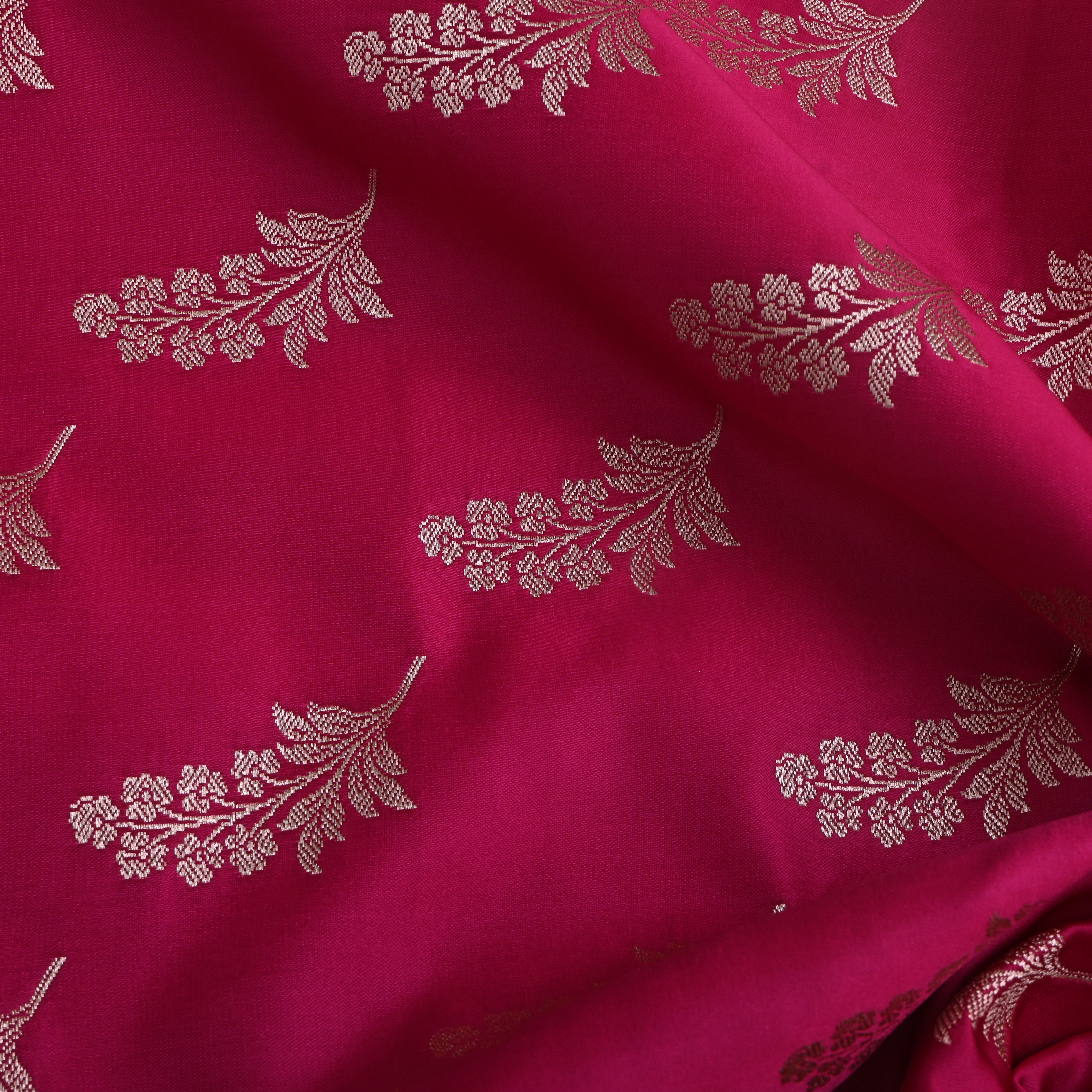 Bright Pink Floral Zari Satin Fabric