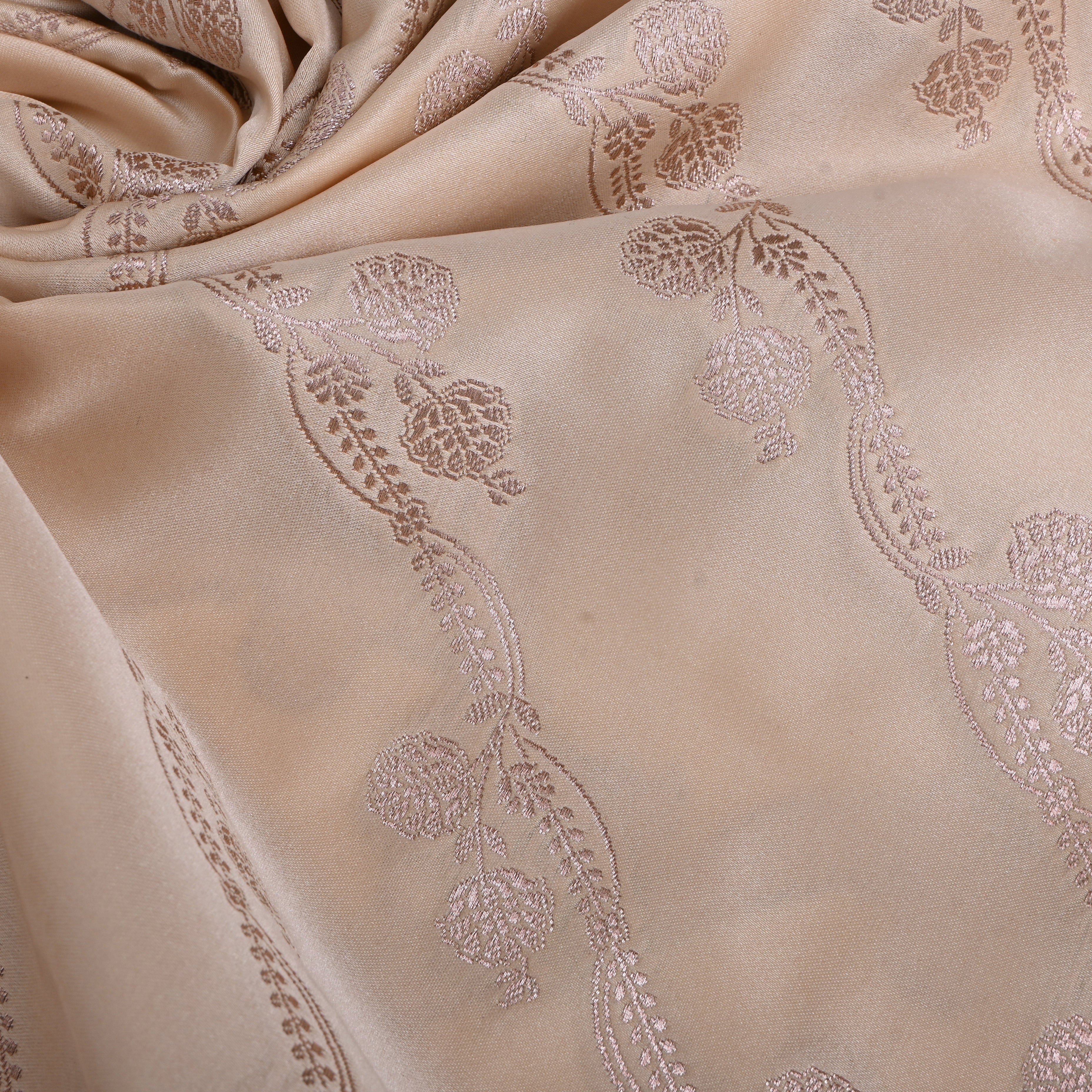 Off-White Floral Bel Zari Satin Fabric