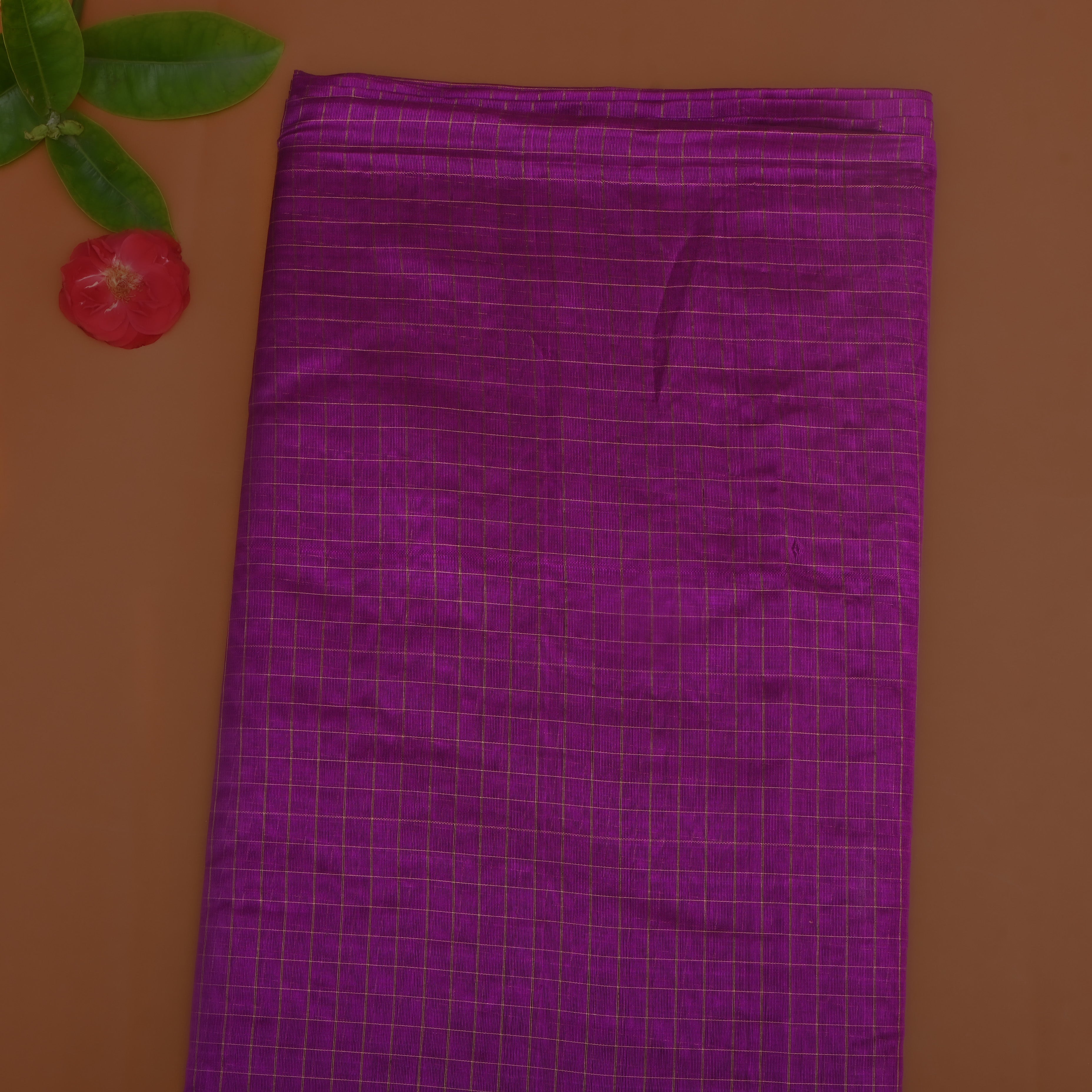 Magenta Purple Silk Fabric With Zari Border