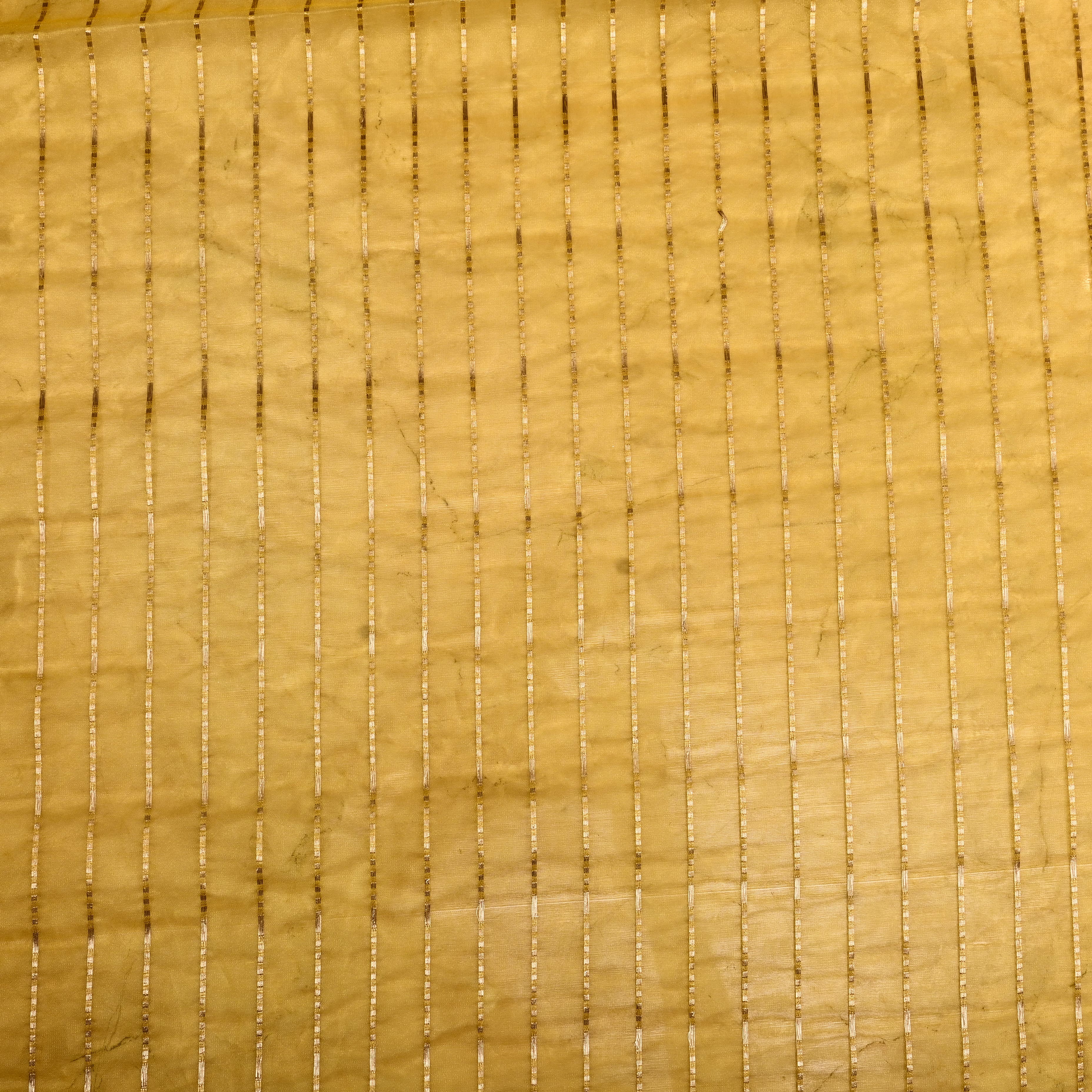 Golden Yellow Organza Fabric With Strips