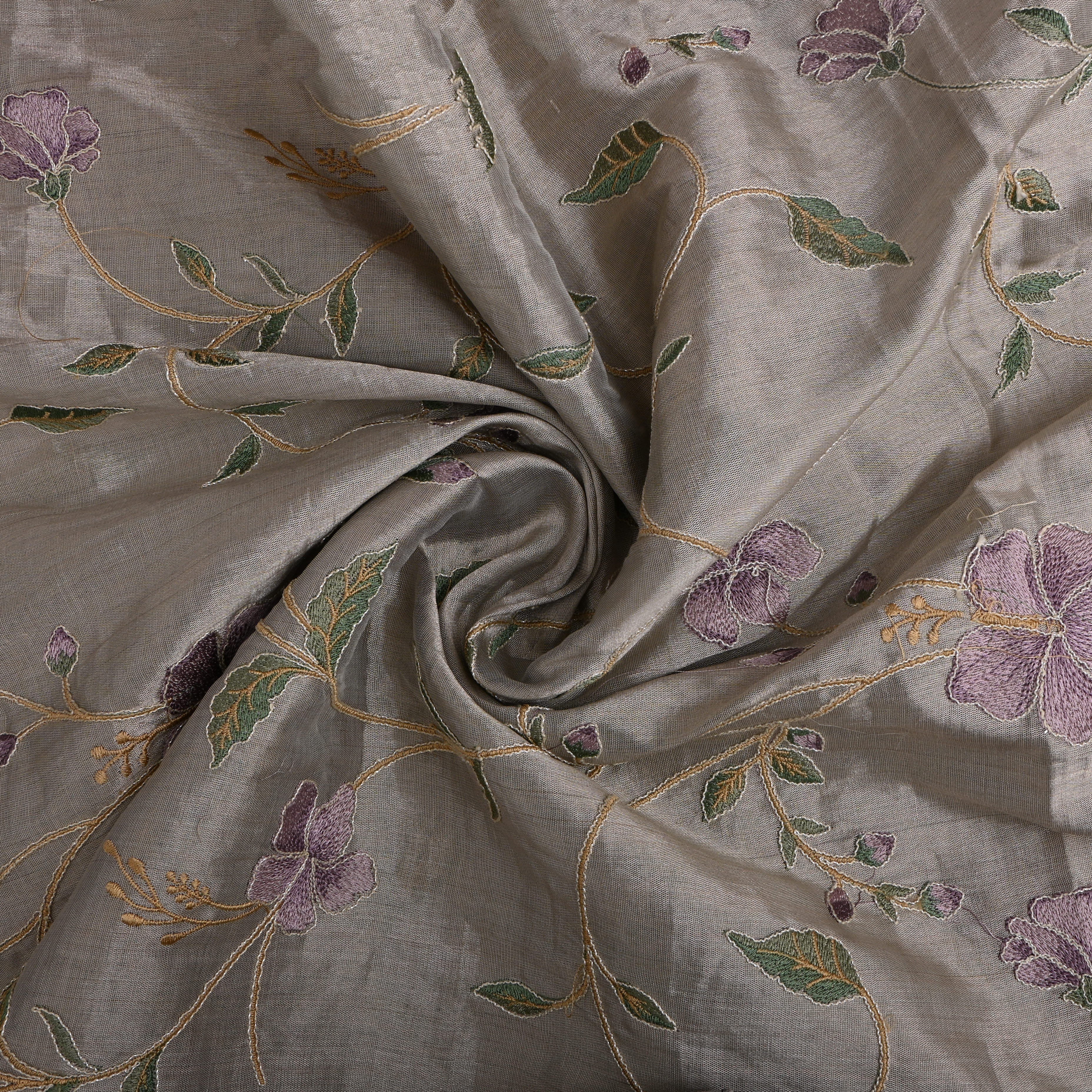 Silver Thread Embroidered Floral Tissue Fabric