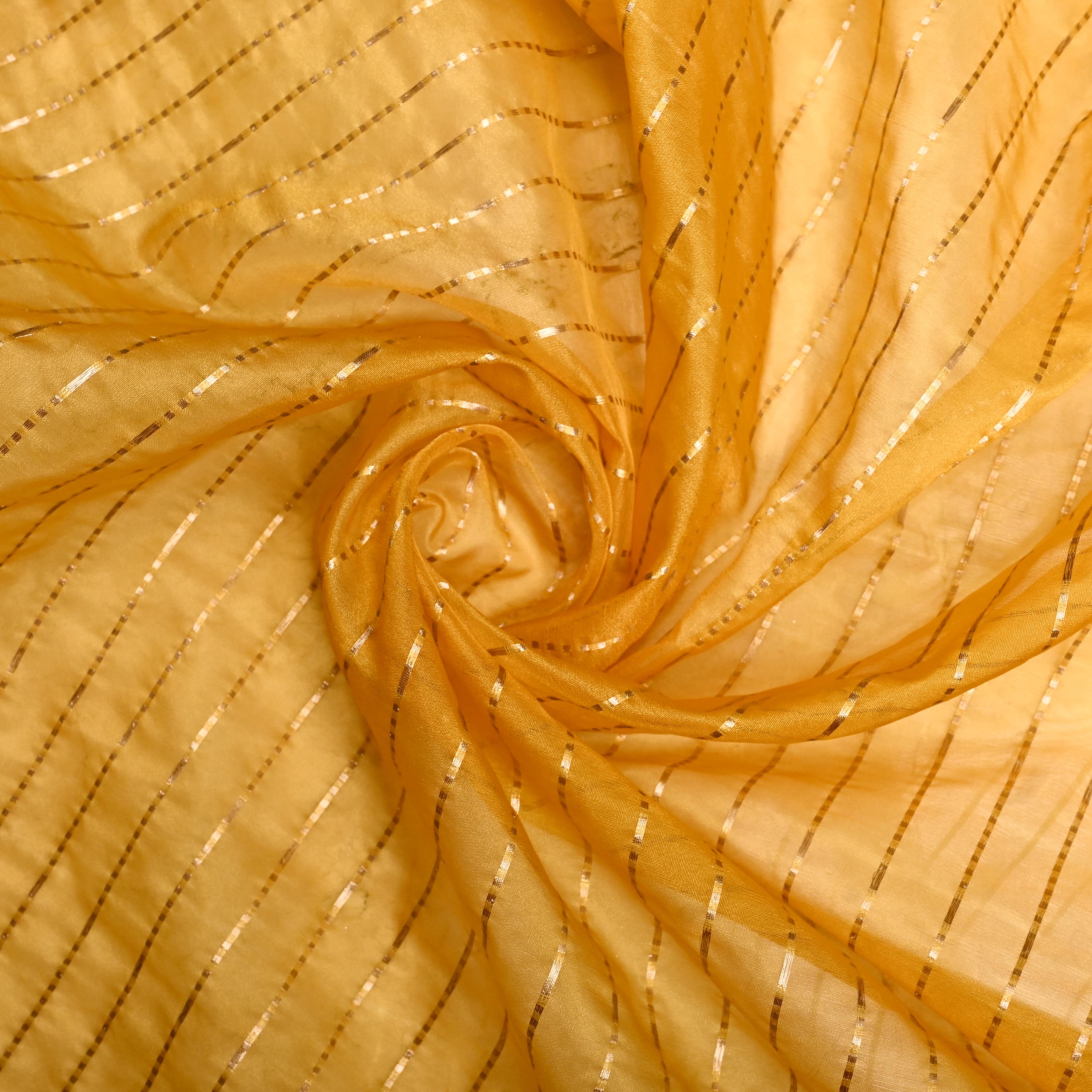 Golden Yellow Organza Fabric With Strips