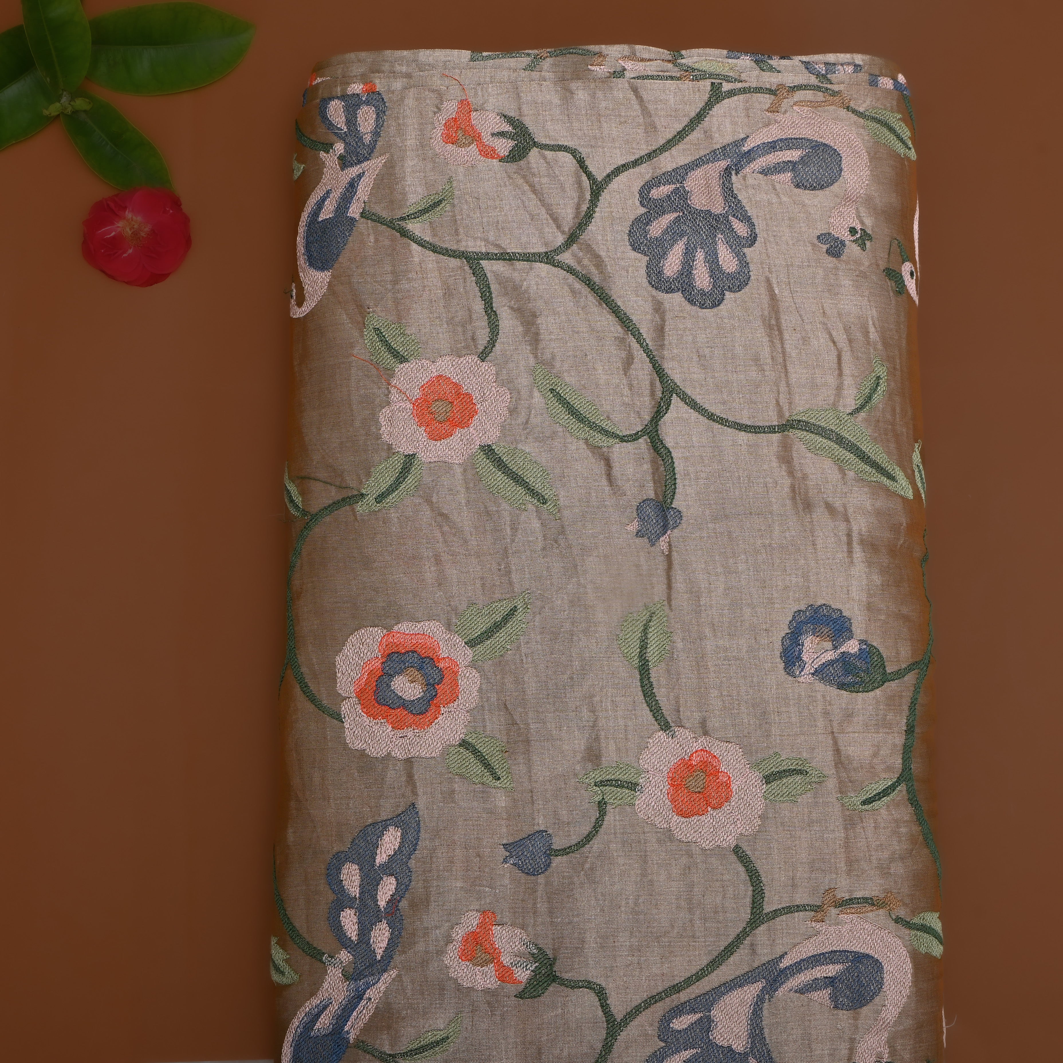 Silver Embroidered Floral Tissue Fabric