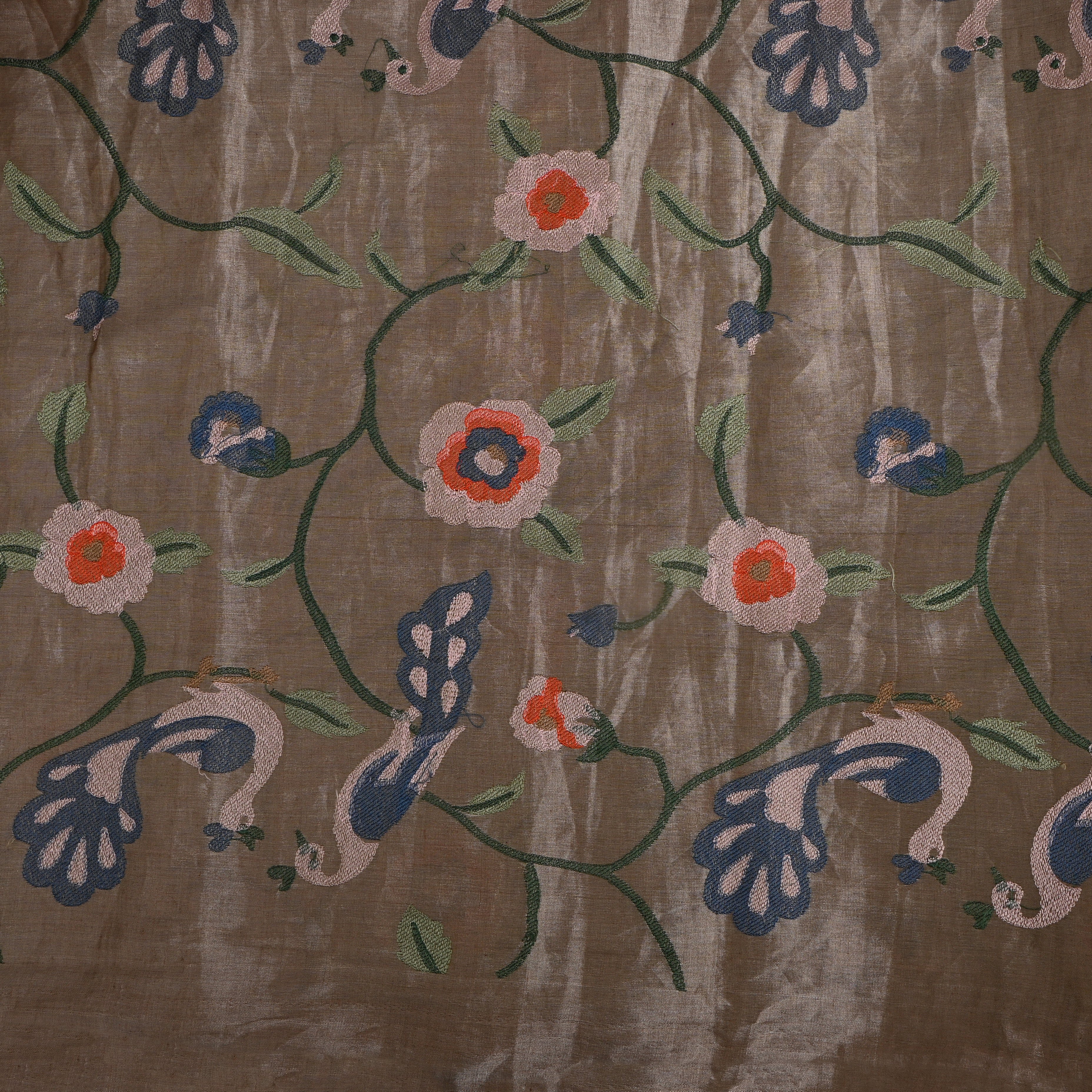 Silver Embroidered Floral Tissue Fabric