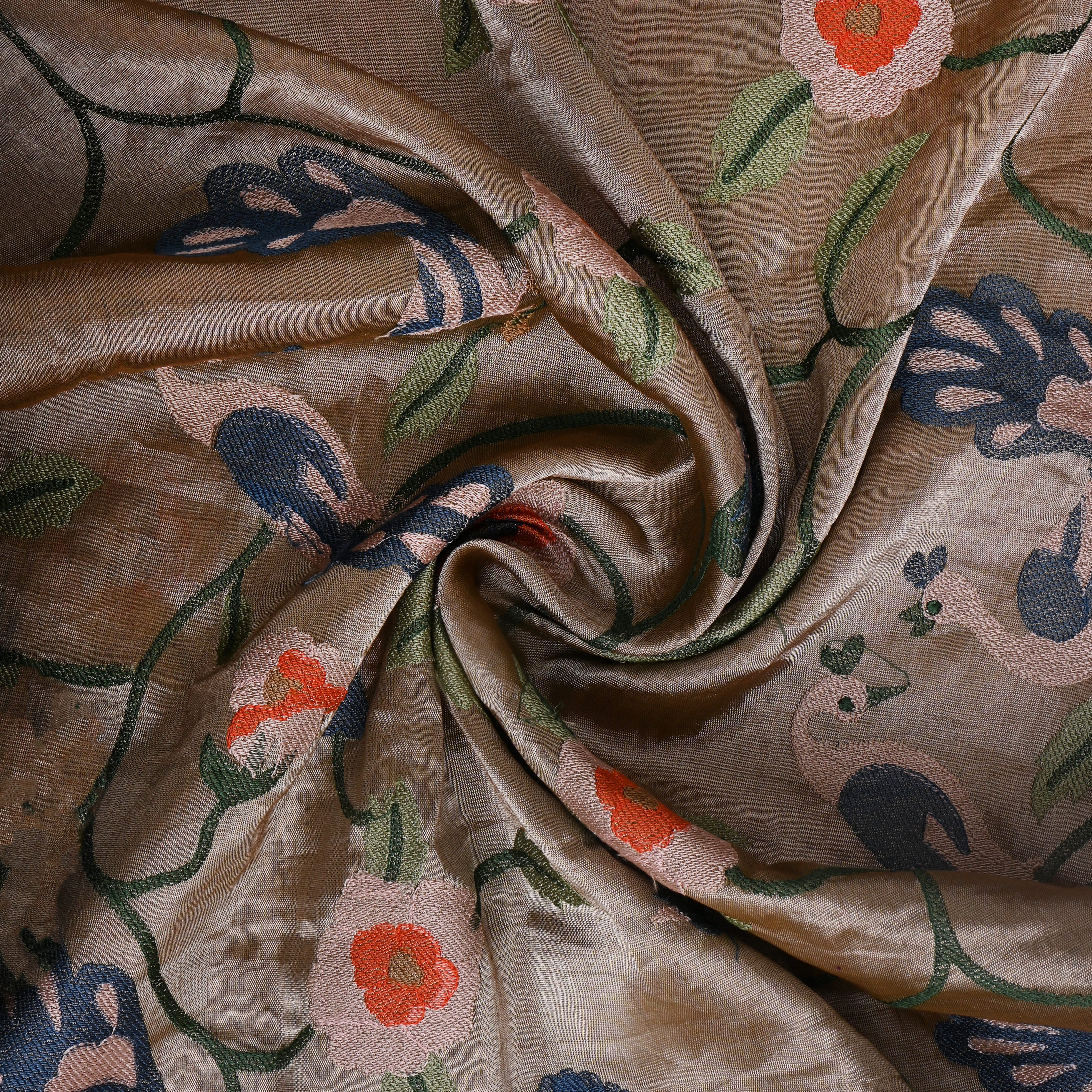 Silver Embroidered Floral Tissue Fabric