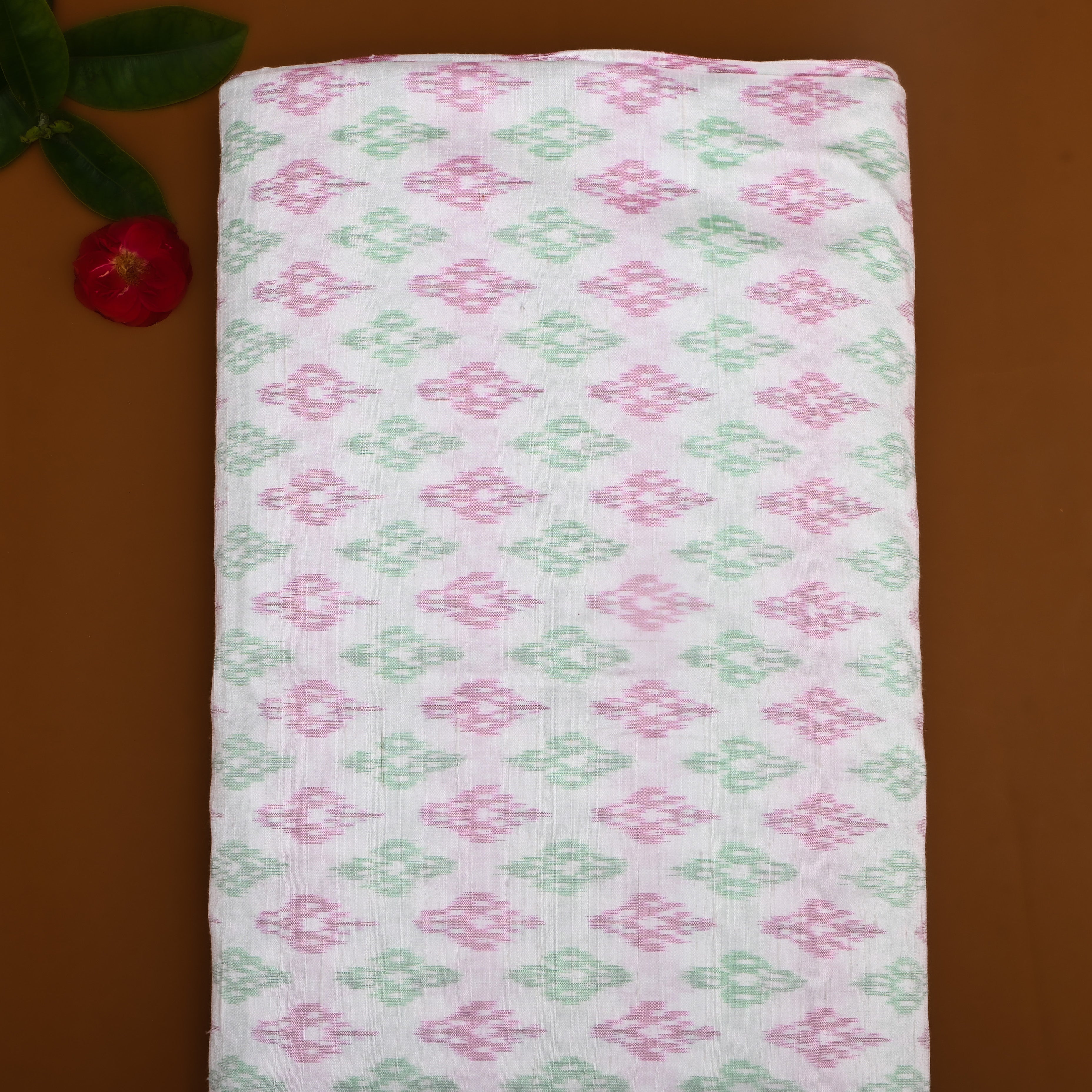 Off-White Ikat Dupion Silk Fabric