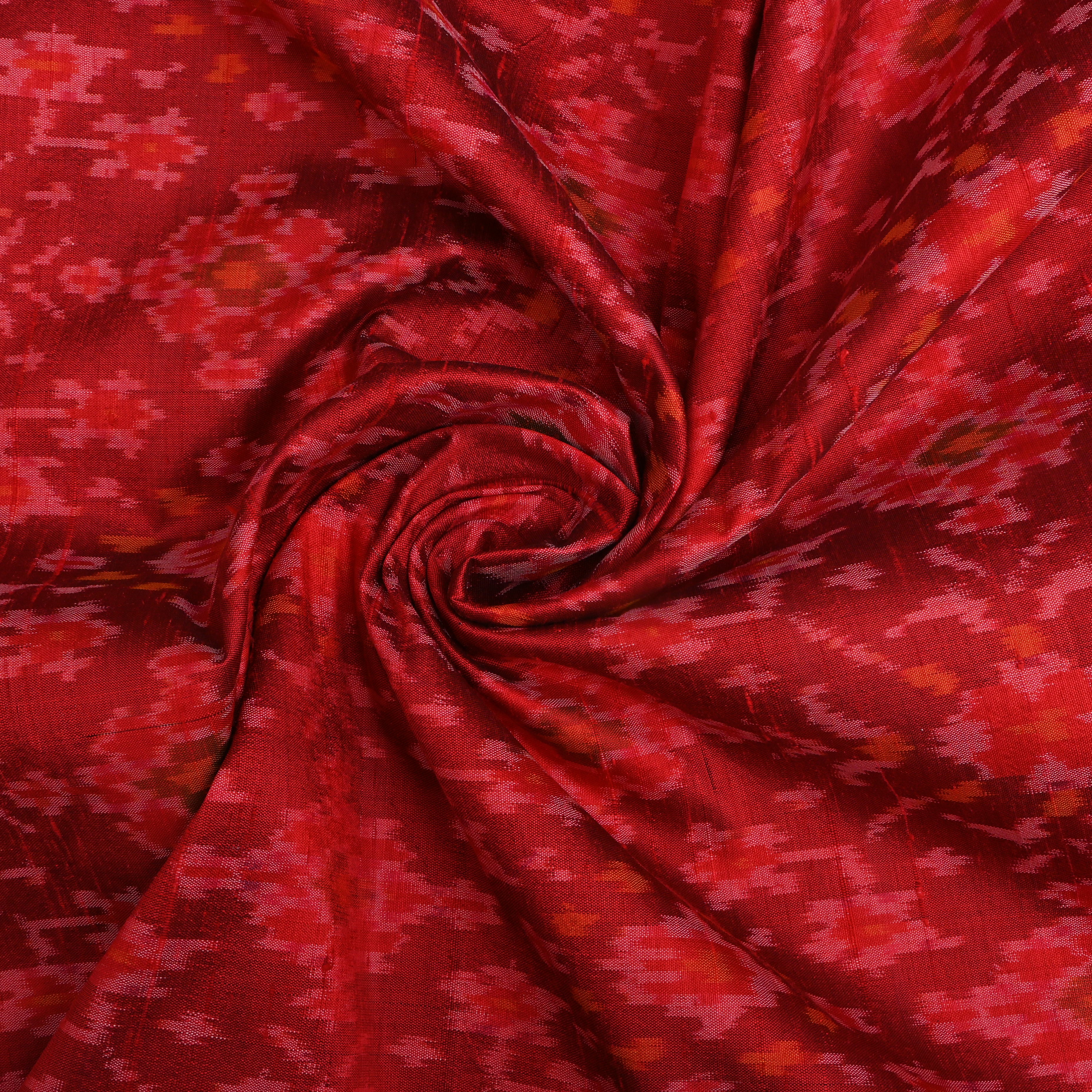 Bright Red Ikat Dupion Silk Fabric