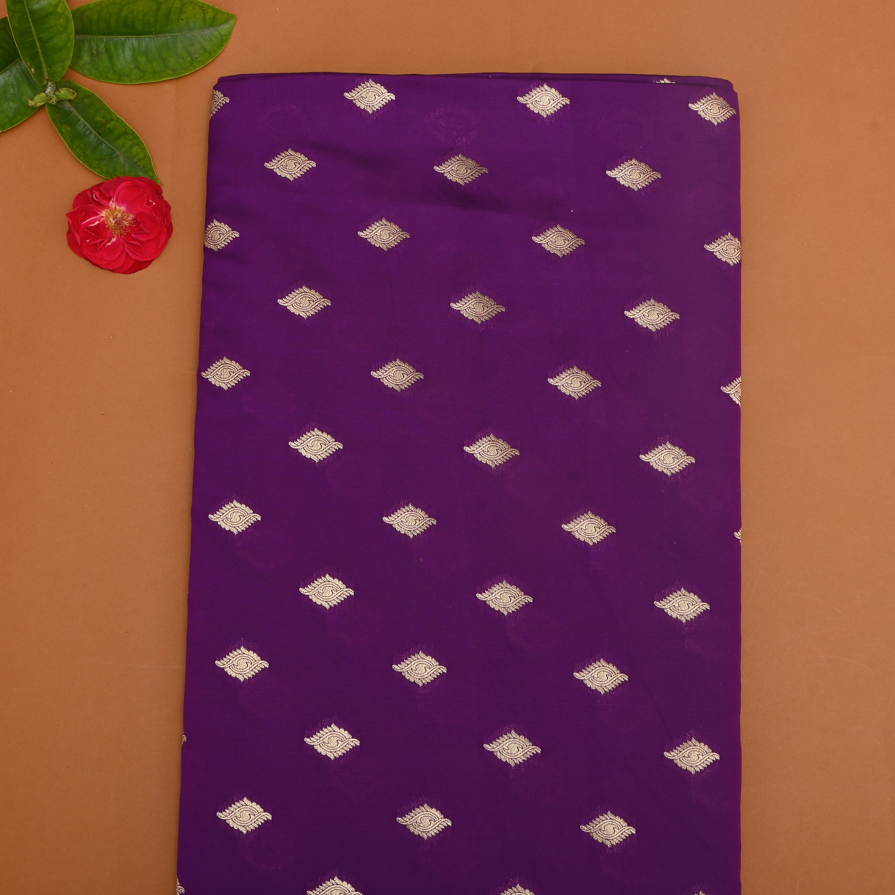 Bright Violet Golden Zari Silk Fabric