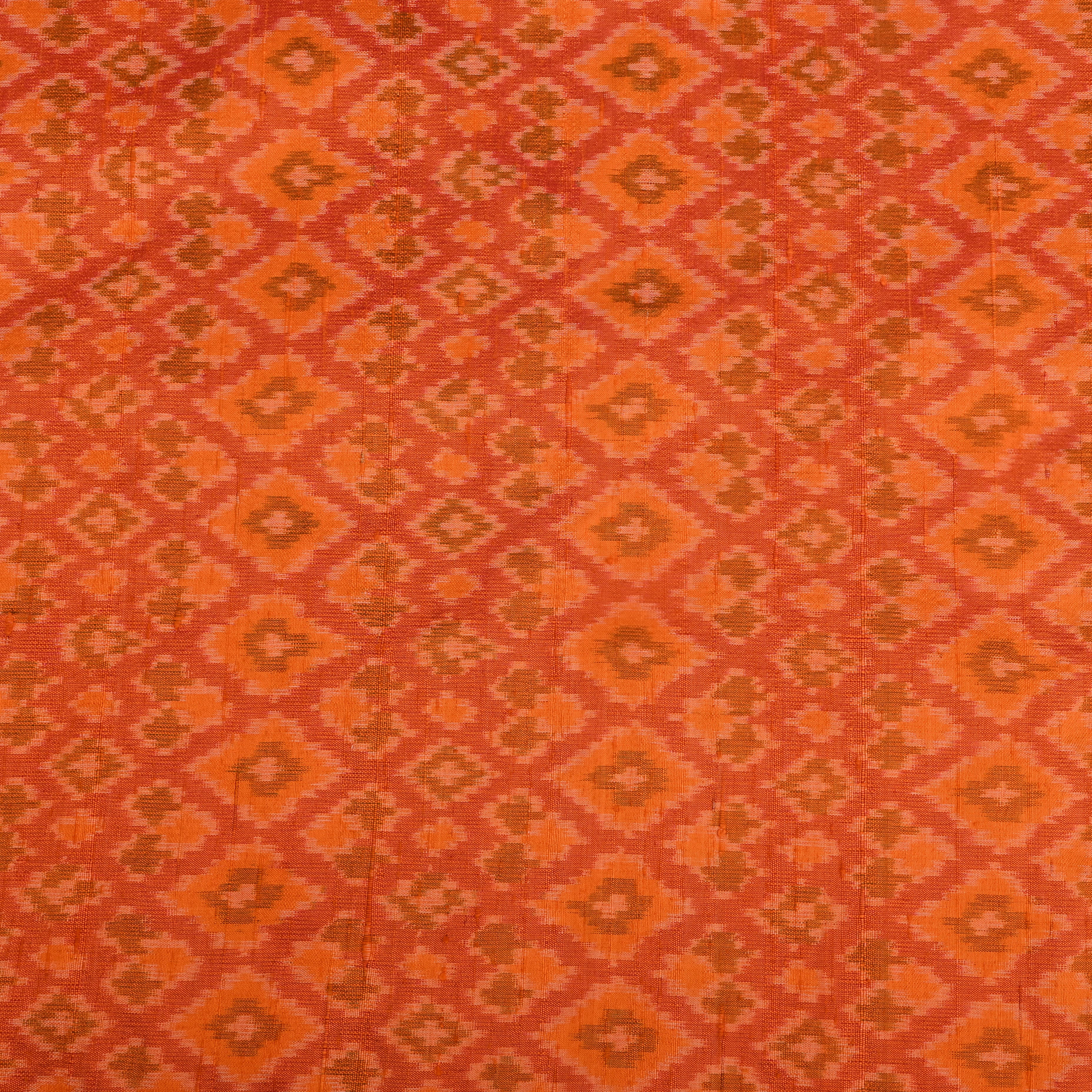 Bright Orange Ikat Dupion Silk Fabric
