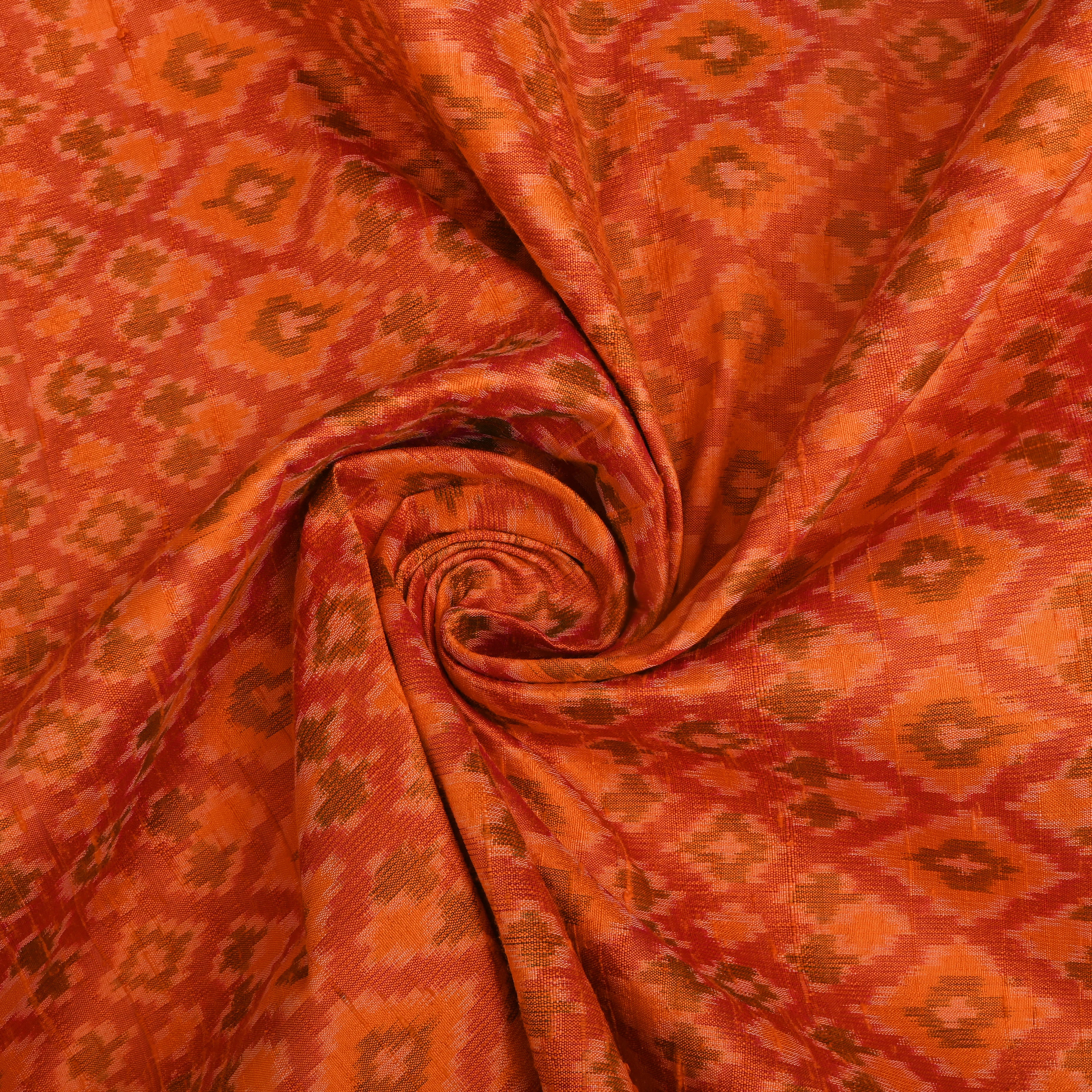 Bright Orange Ikat Dupion Silk Fabric
