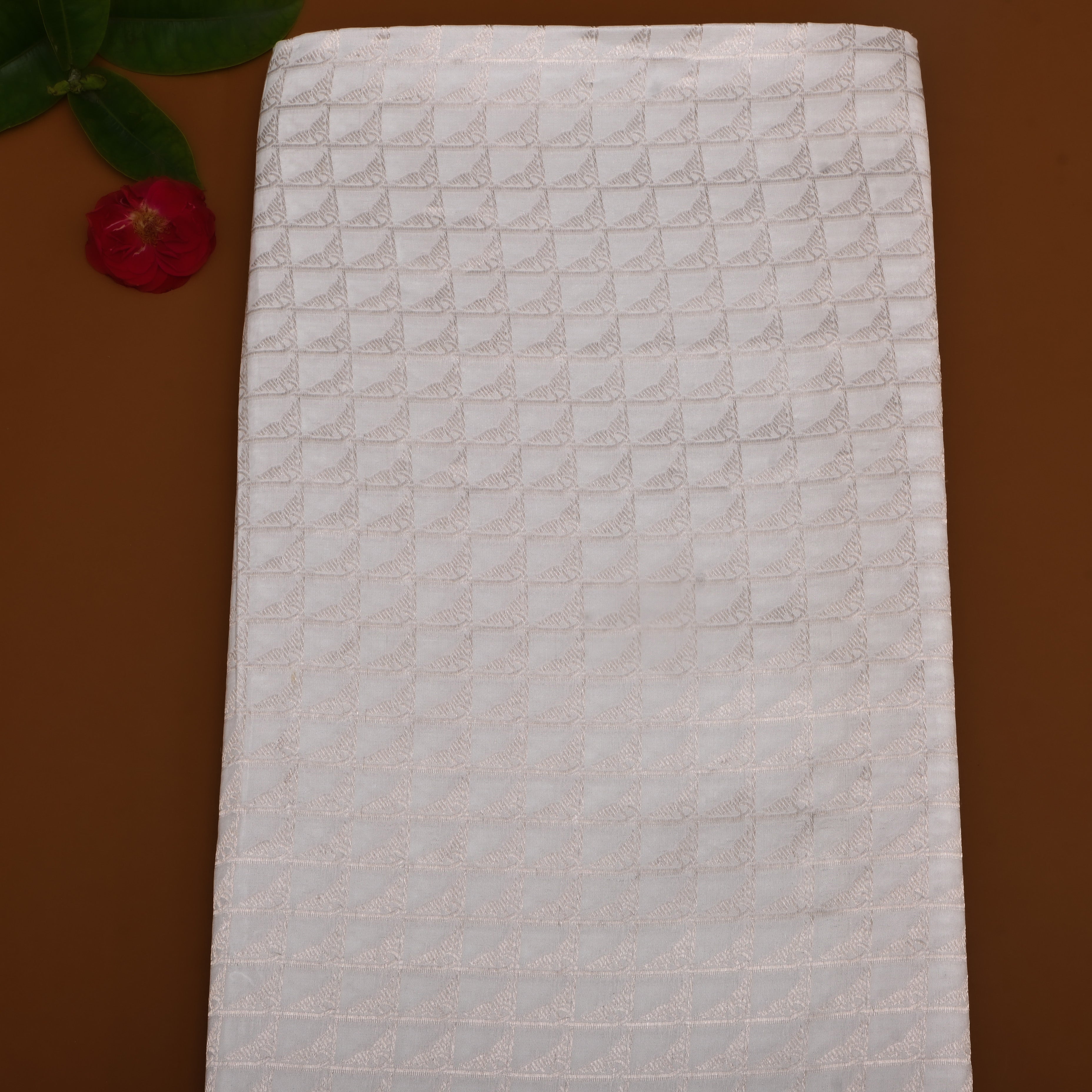 Off-White Silver Zari Silk Fabric