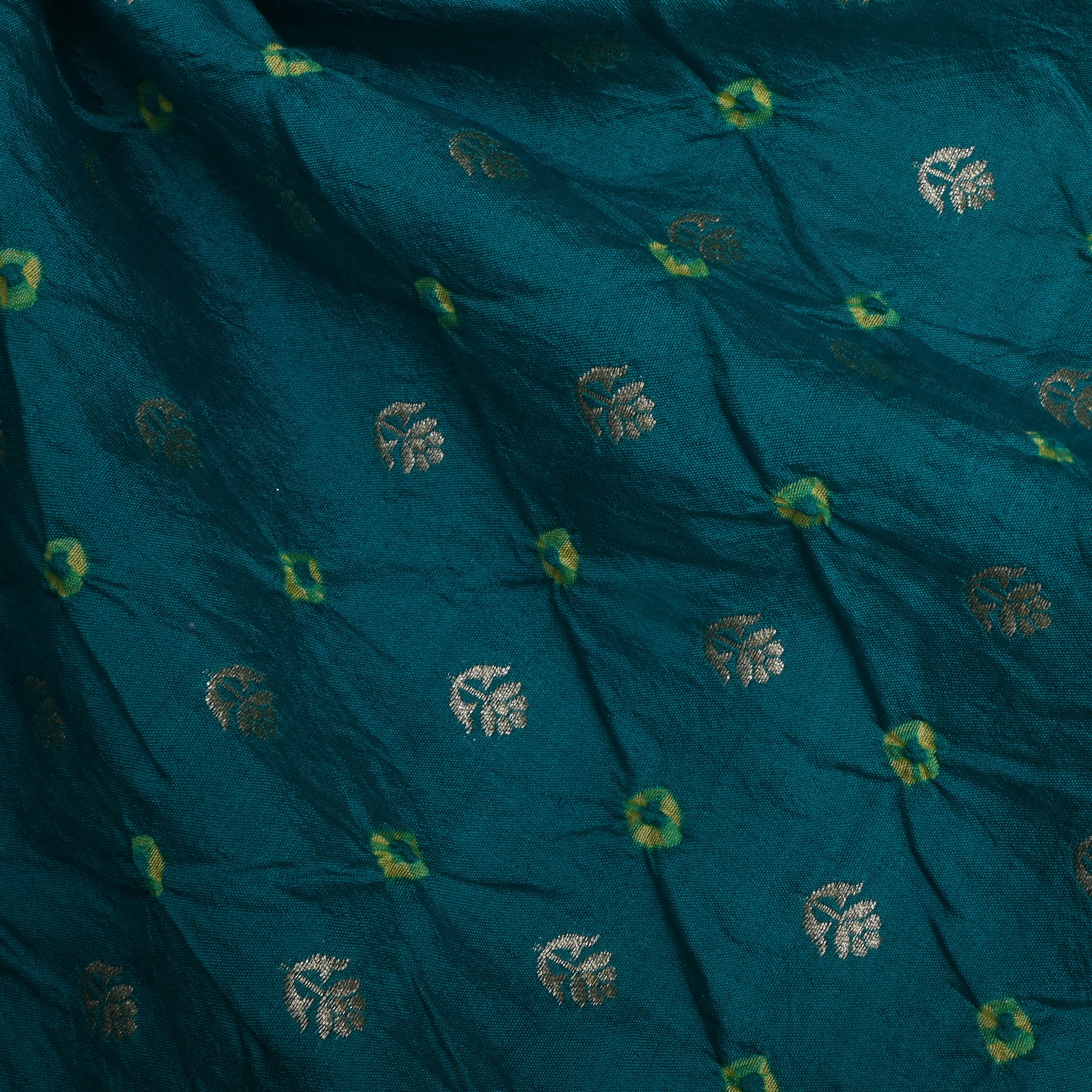 Sacramento Green Floral Bandhani Silk Fabric