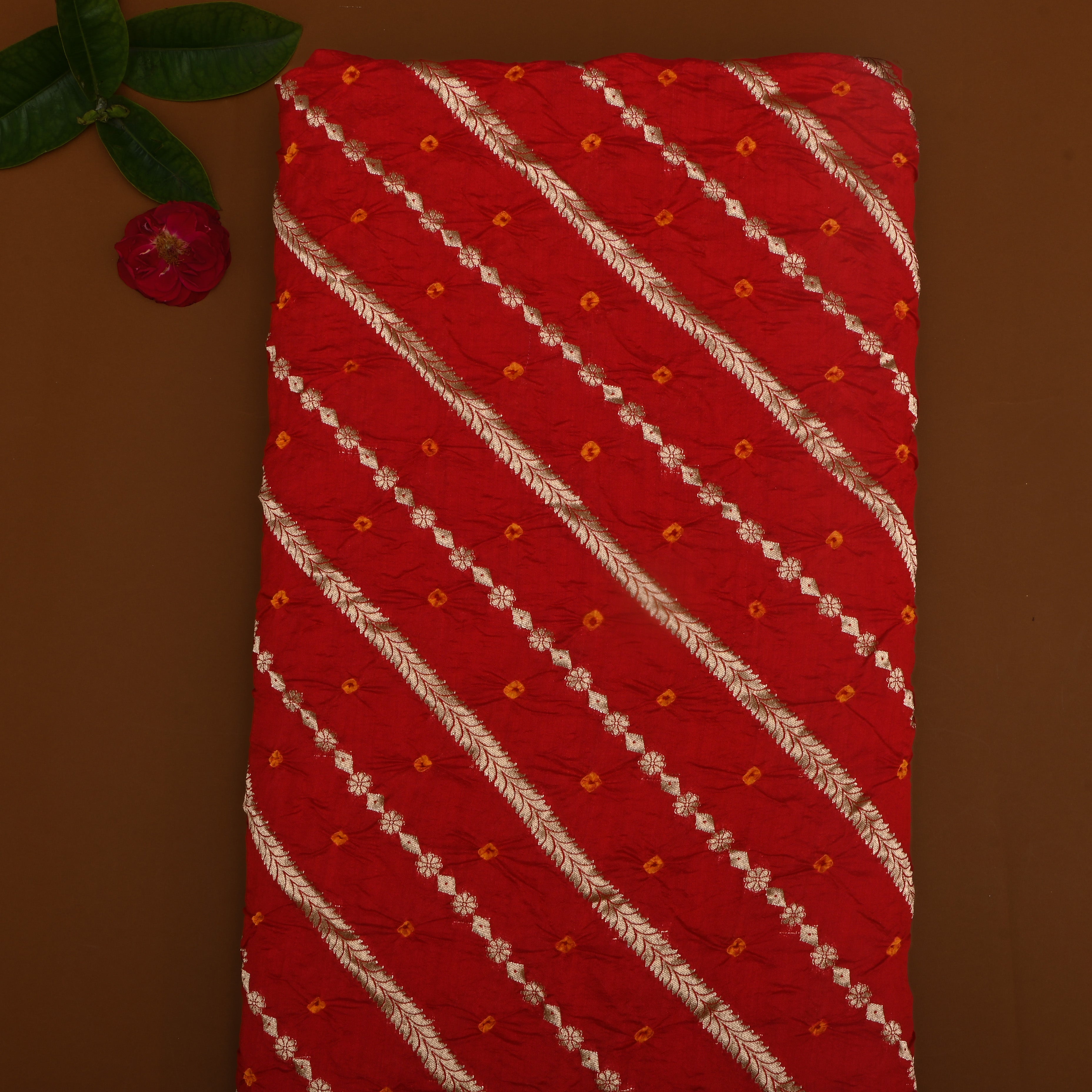 Crimson Red Bandhani Silk Fabric