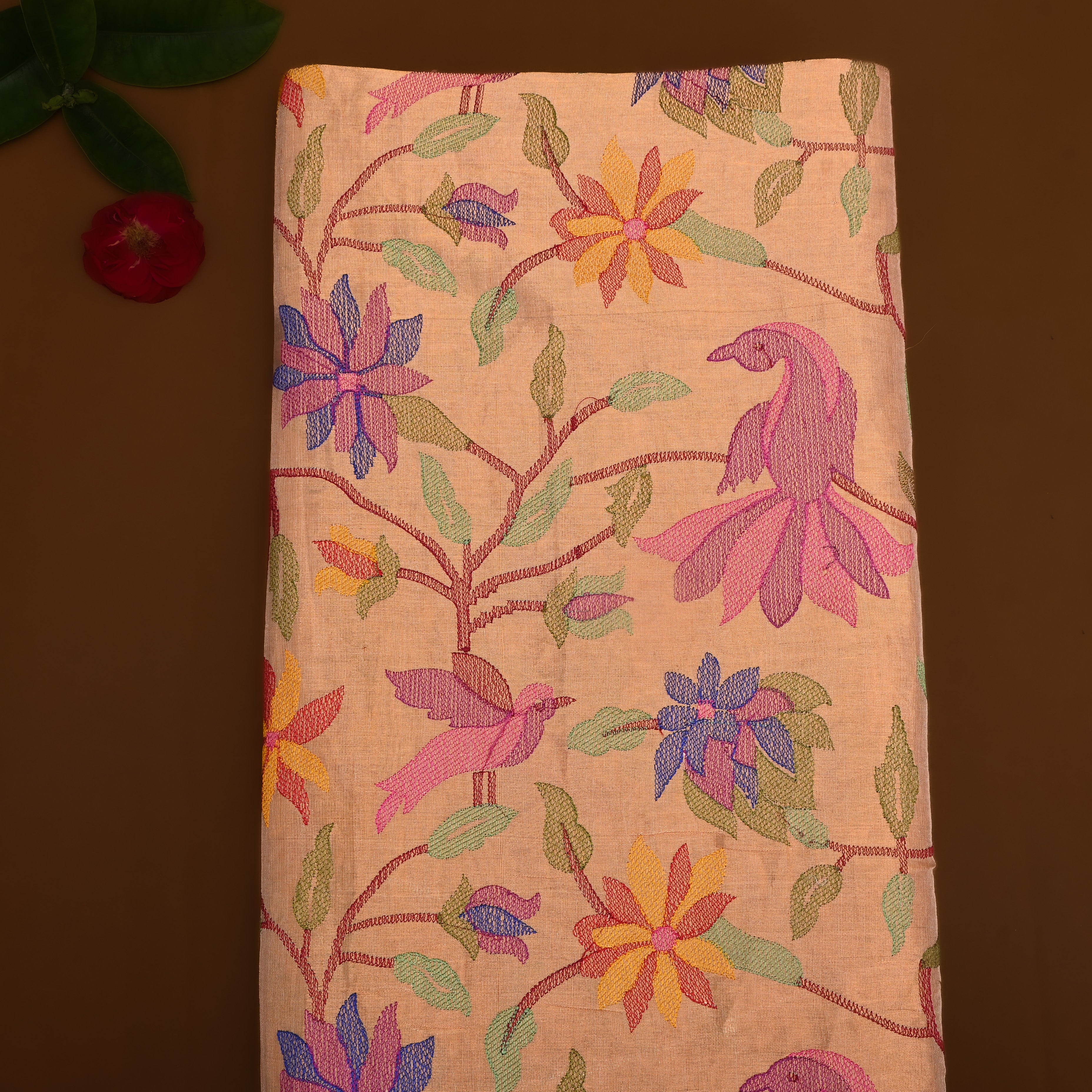 Golden Cream Thread Work Tissue Fabric