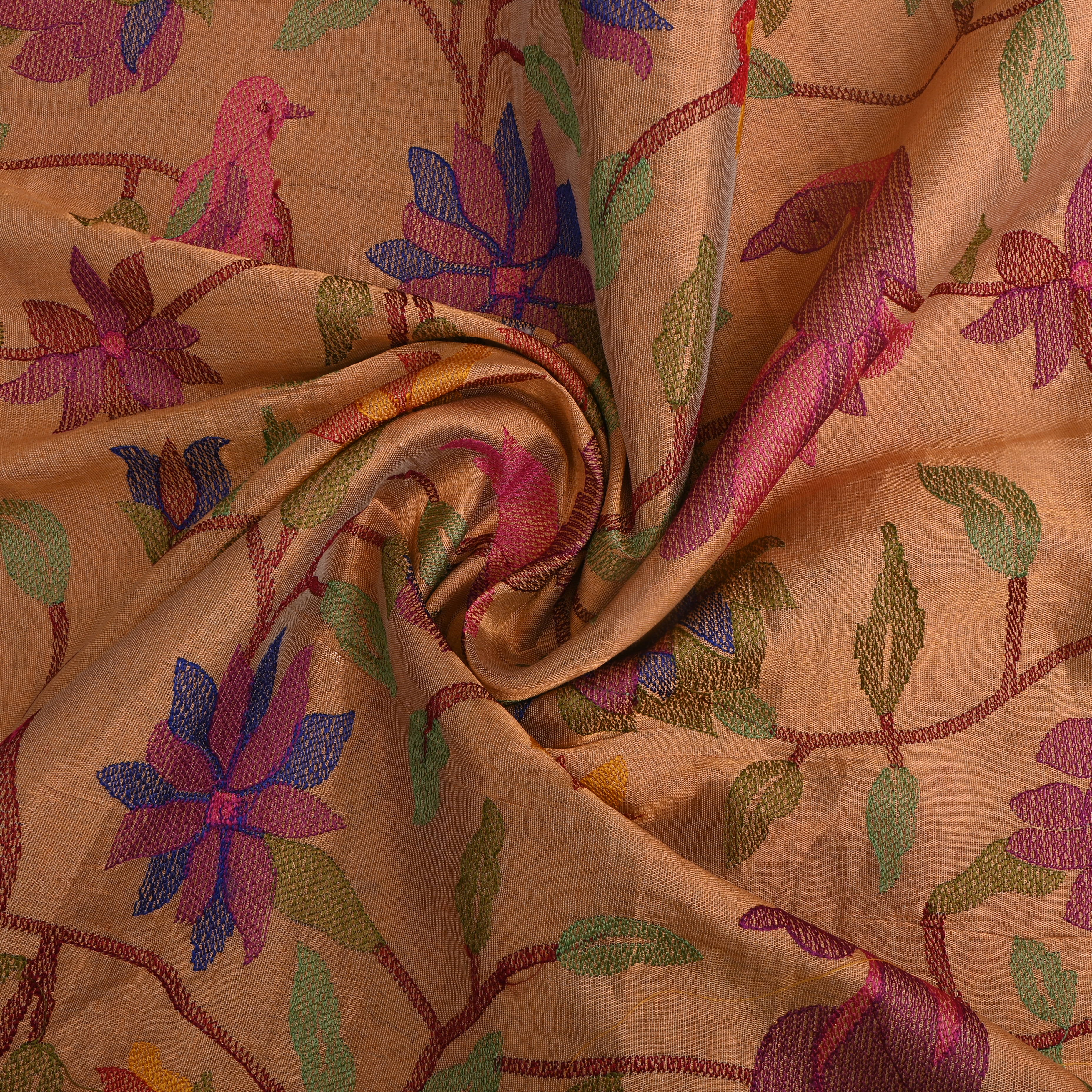 Golden Cream Thread Work Tissue Fabric