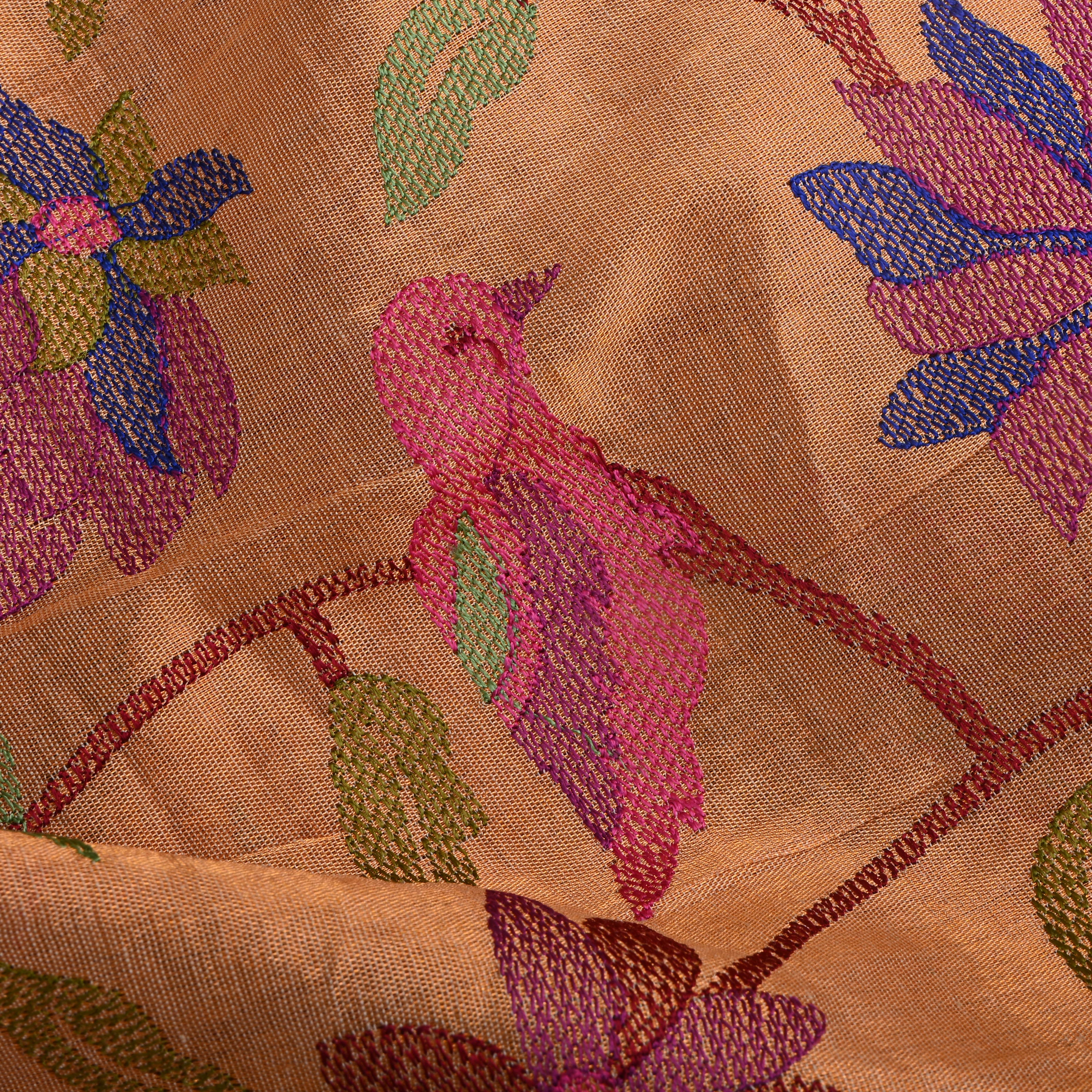 Golden Cream Thread Work Tissue Fabric