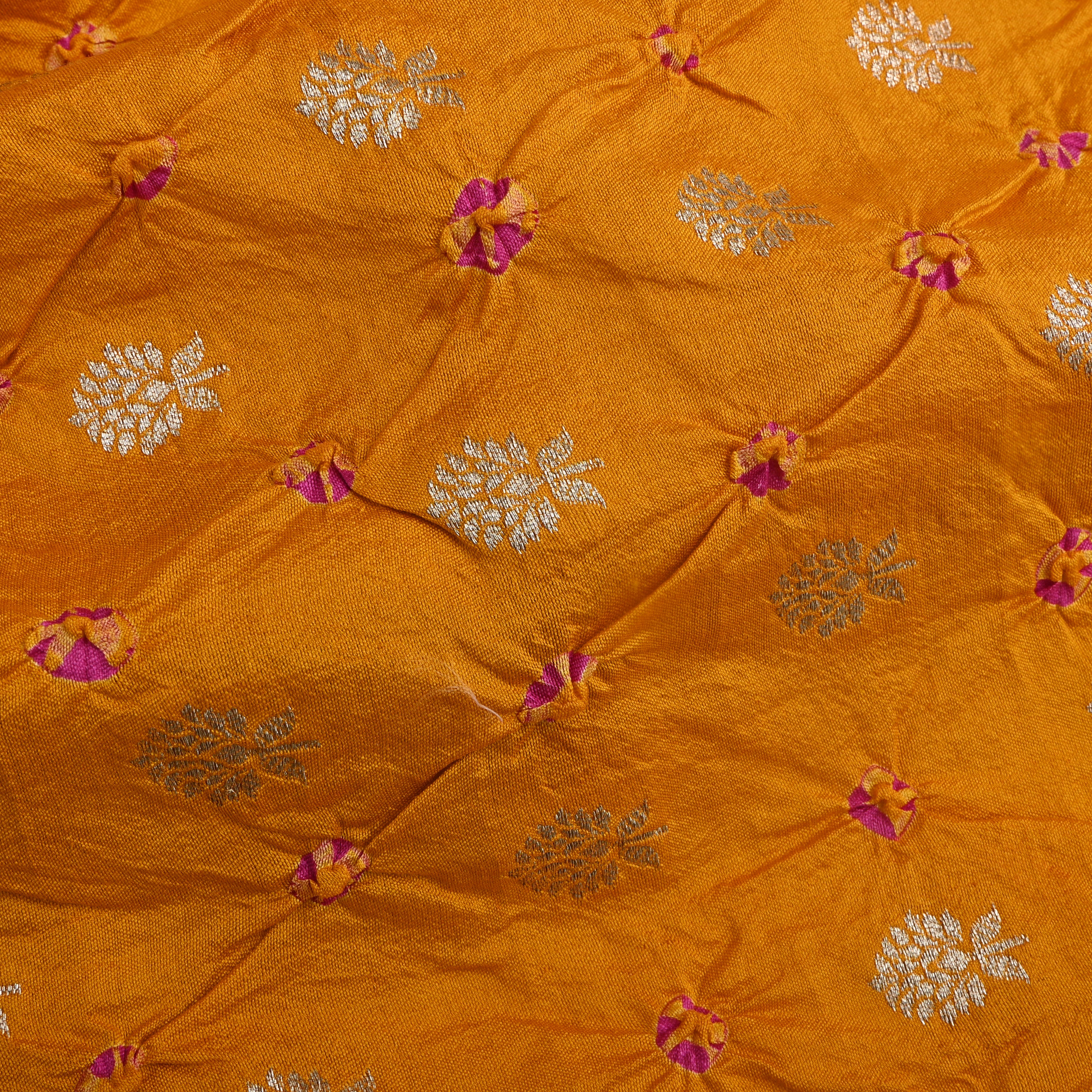 Mustard Yellow Floral Bandhani Silk Fabric