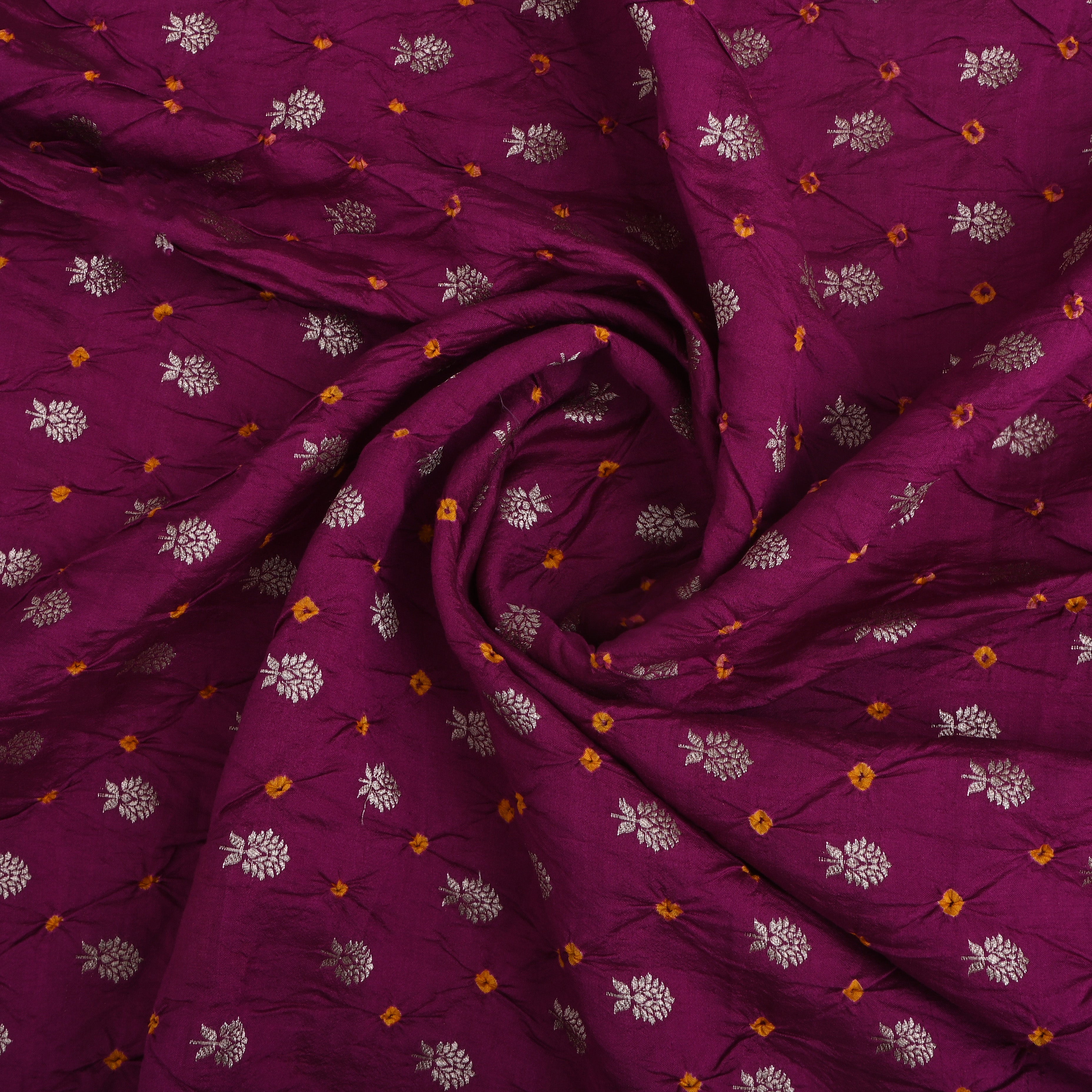 Magenta Purple Floral Bandhani Silk Fabric