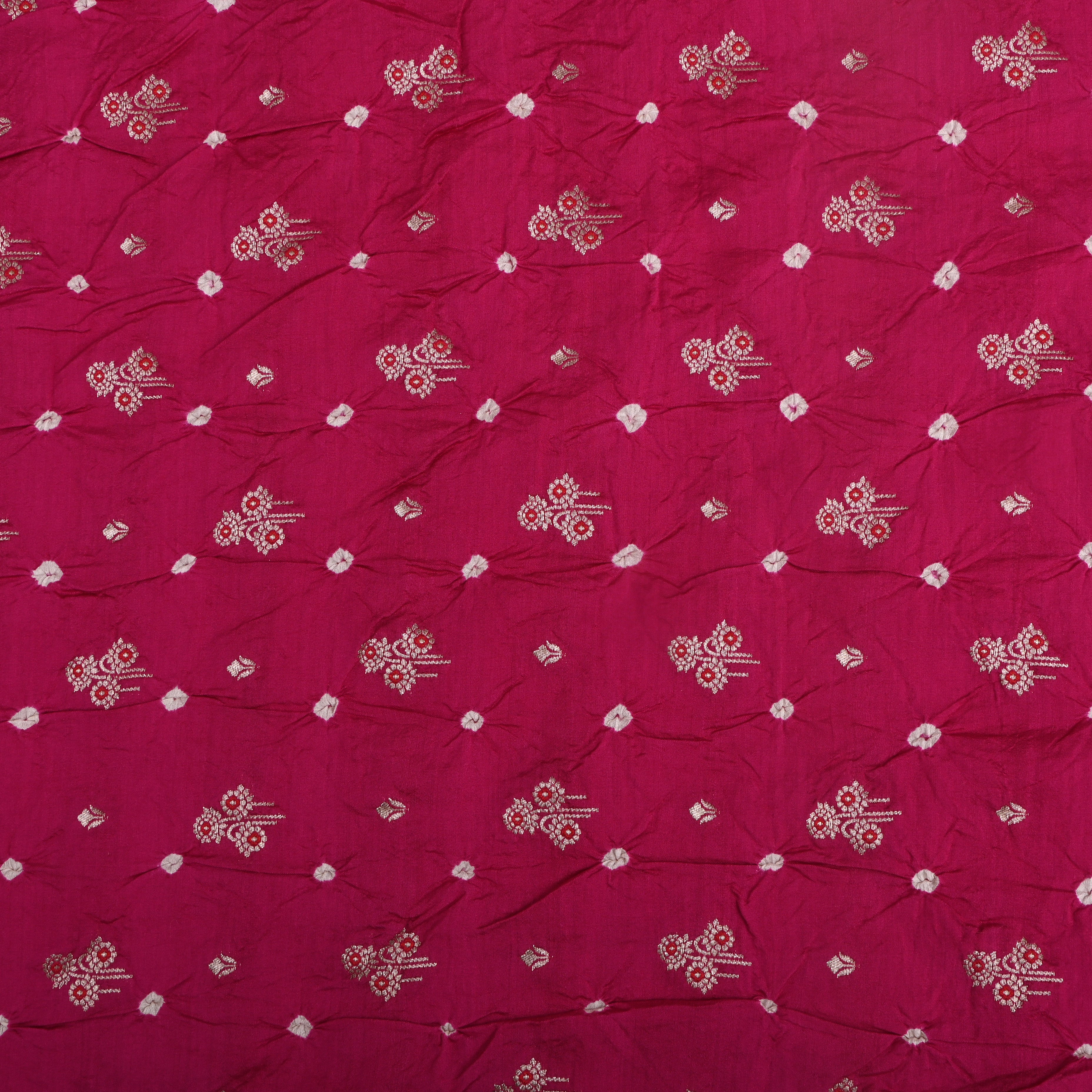 Deep Pink Floral Bandhani Silk Fabric