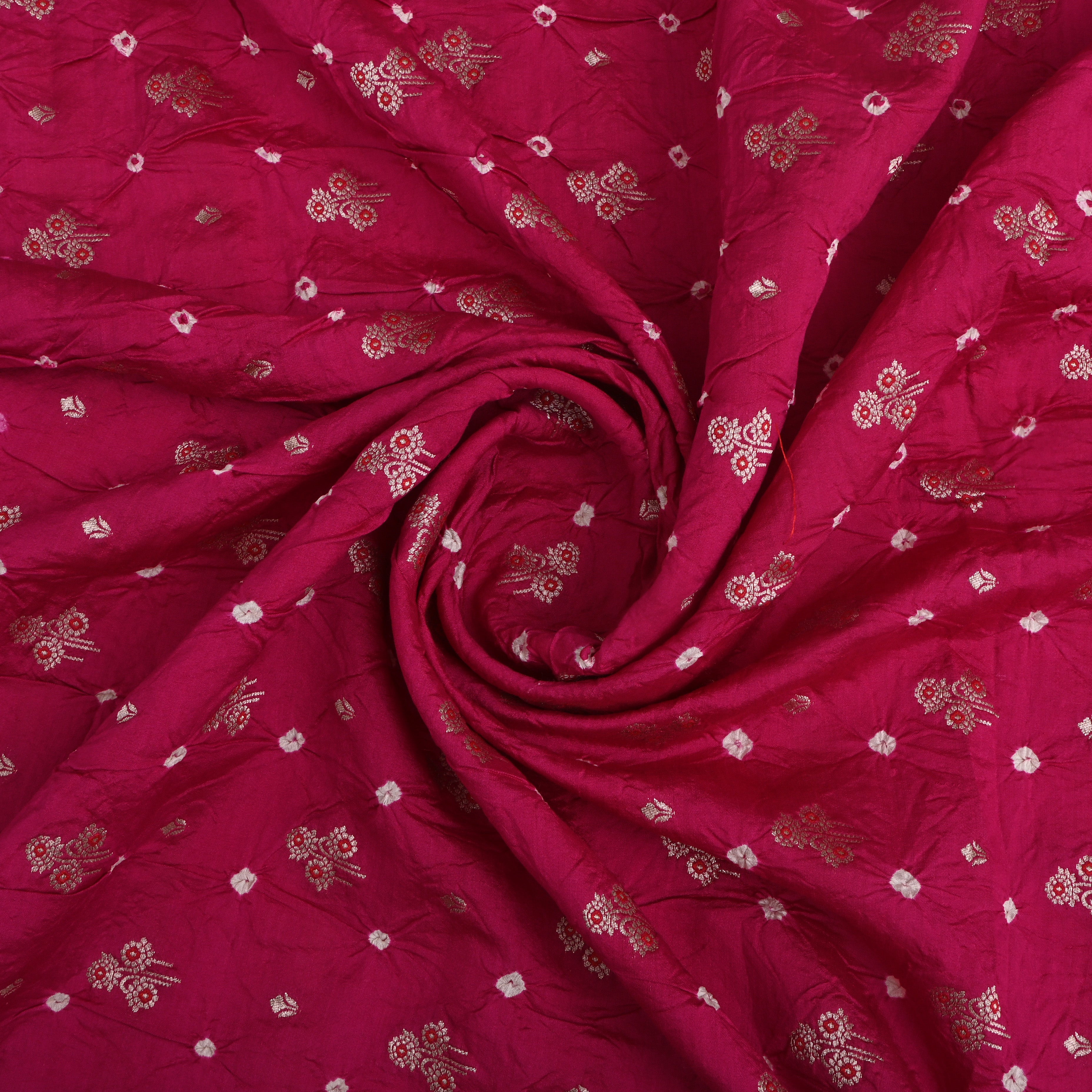 Deep Pink Floral Bandhani Silk Fabric
