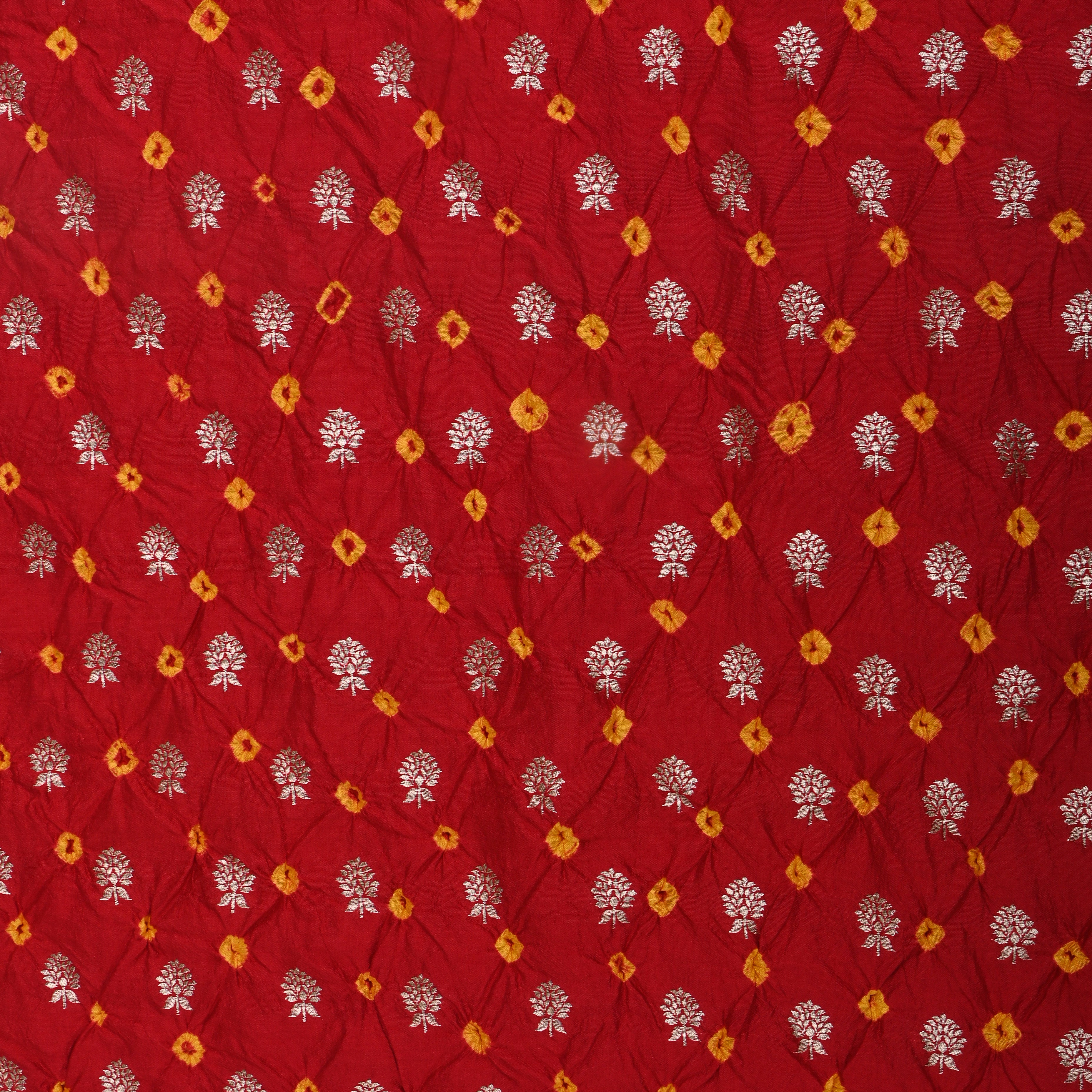 Crimson Red Floral Bandhani Silk Fabric