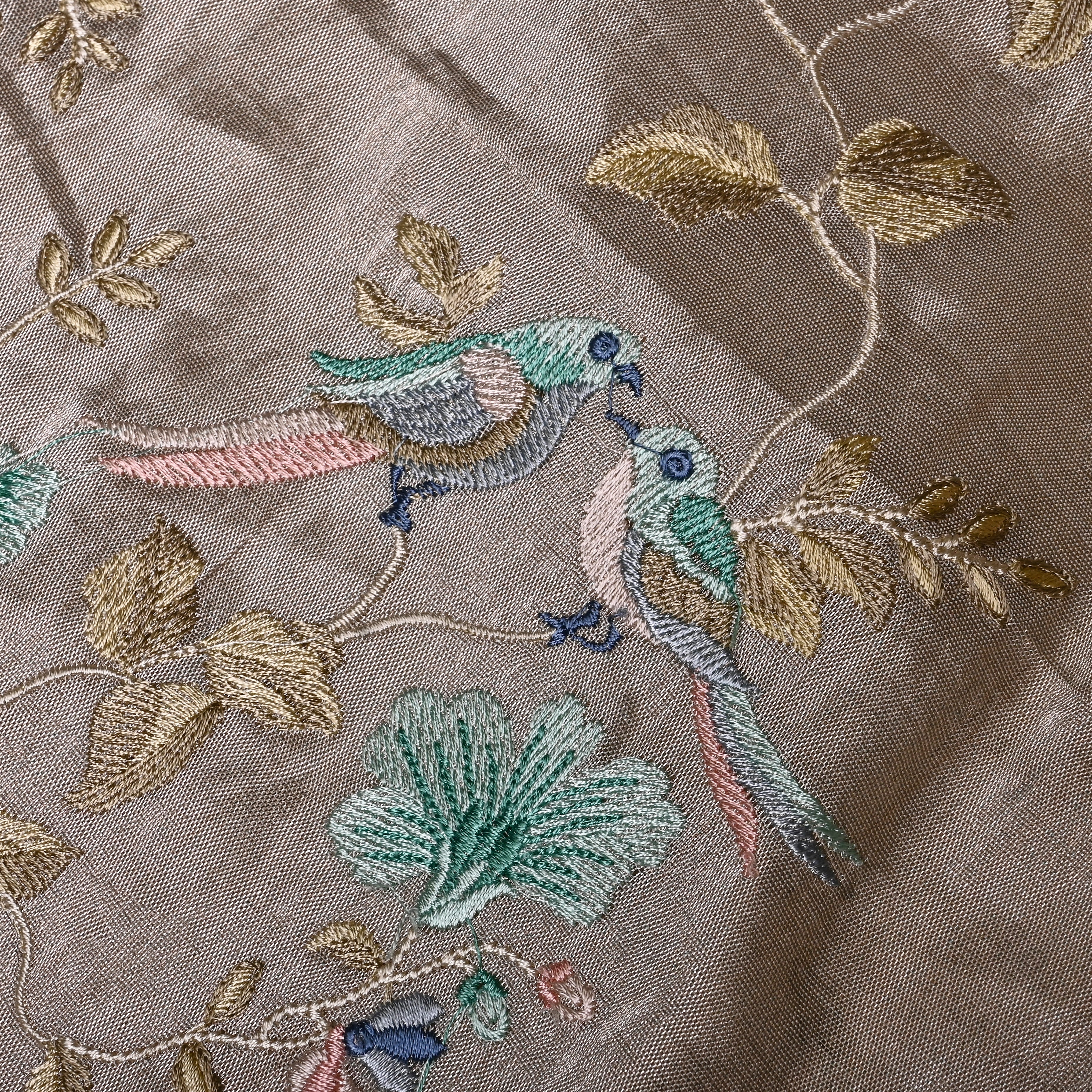 Silver Tissue Fabric With Embroidery