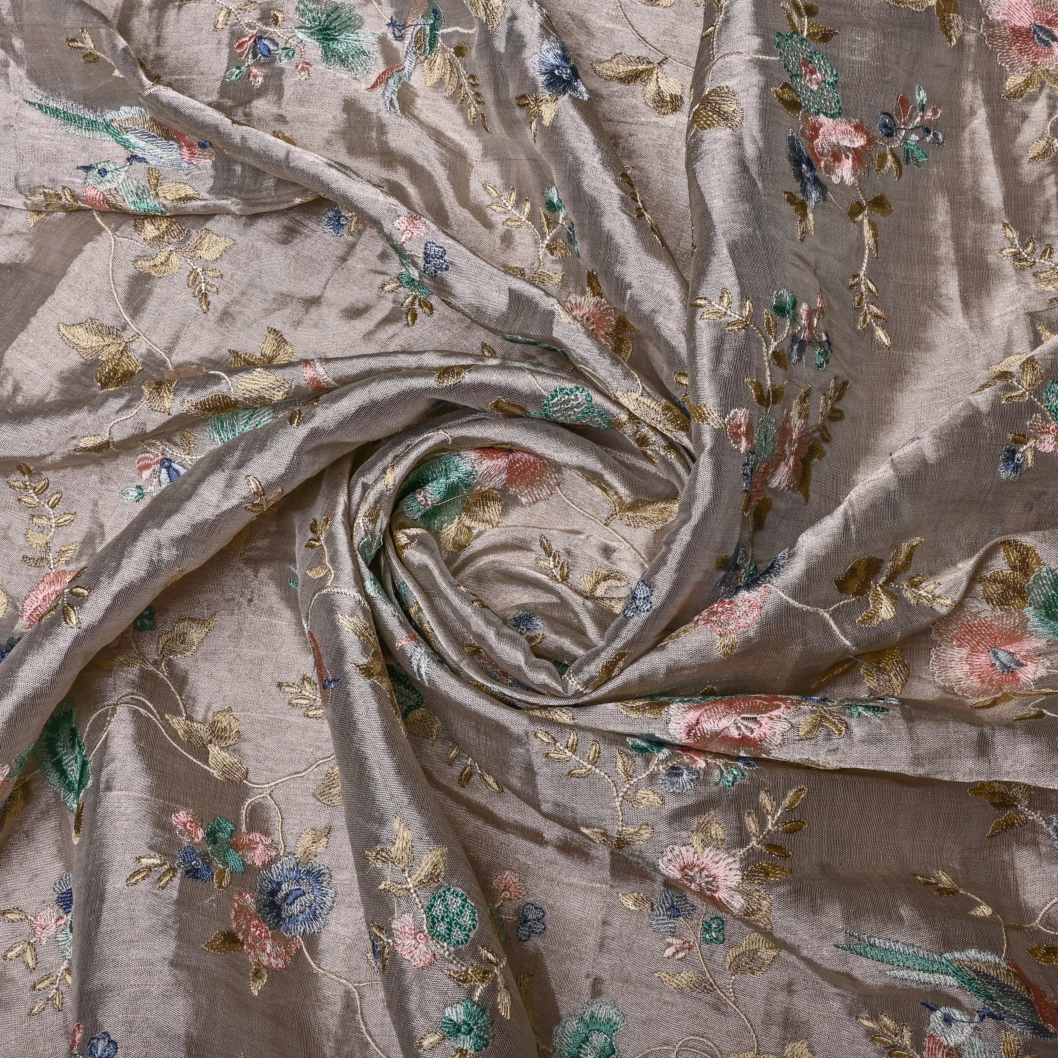 Silver Tissue Fabric With Embroidery