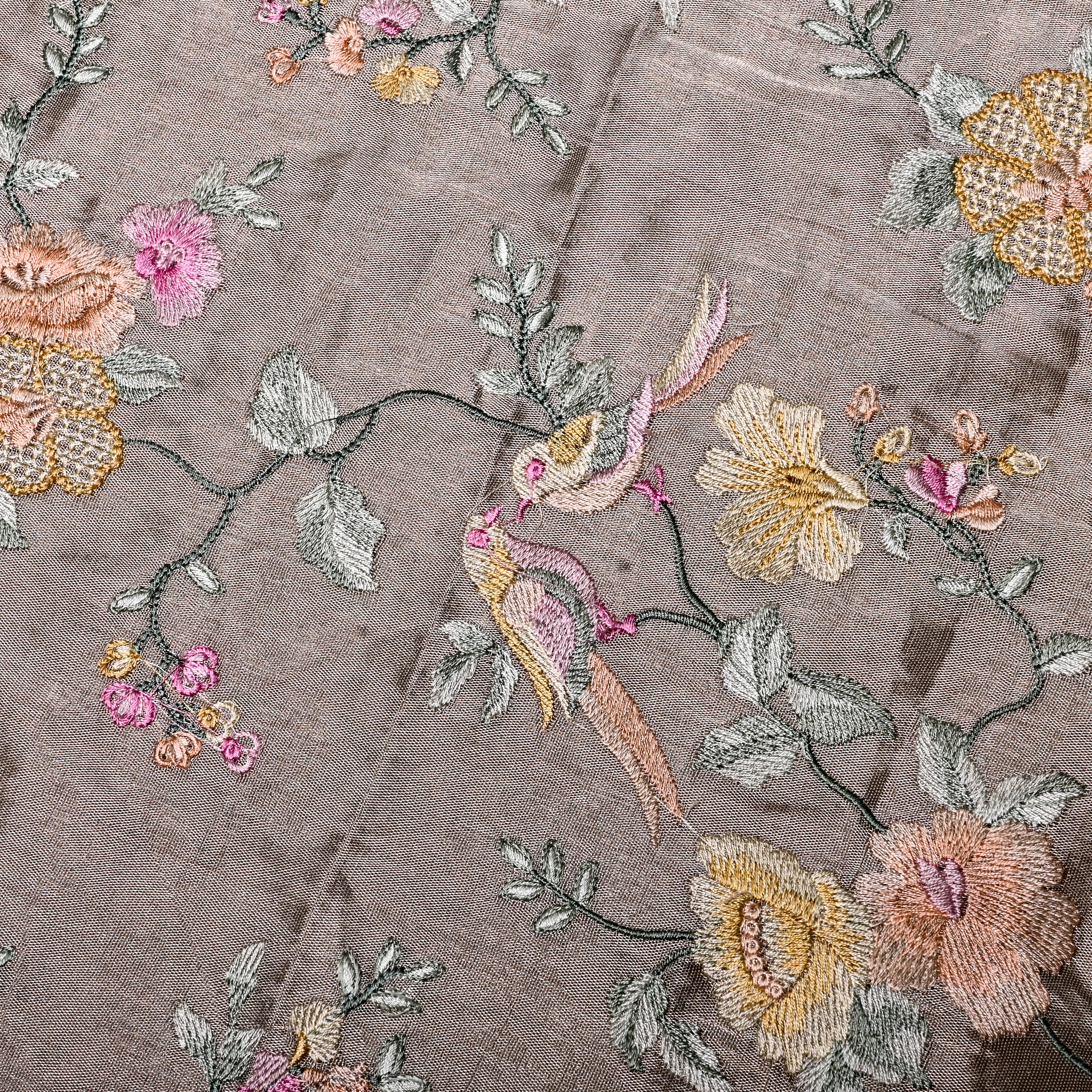 Quarter Silver Sand Tissue Fabric With Embroidery