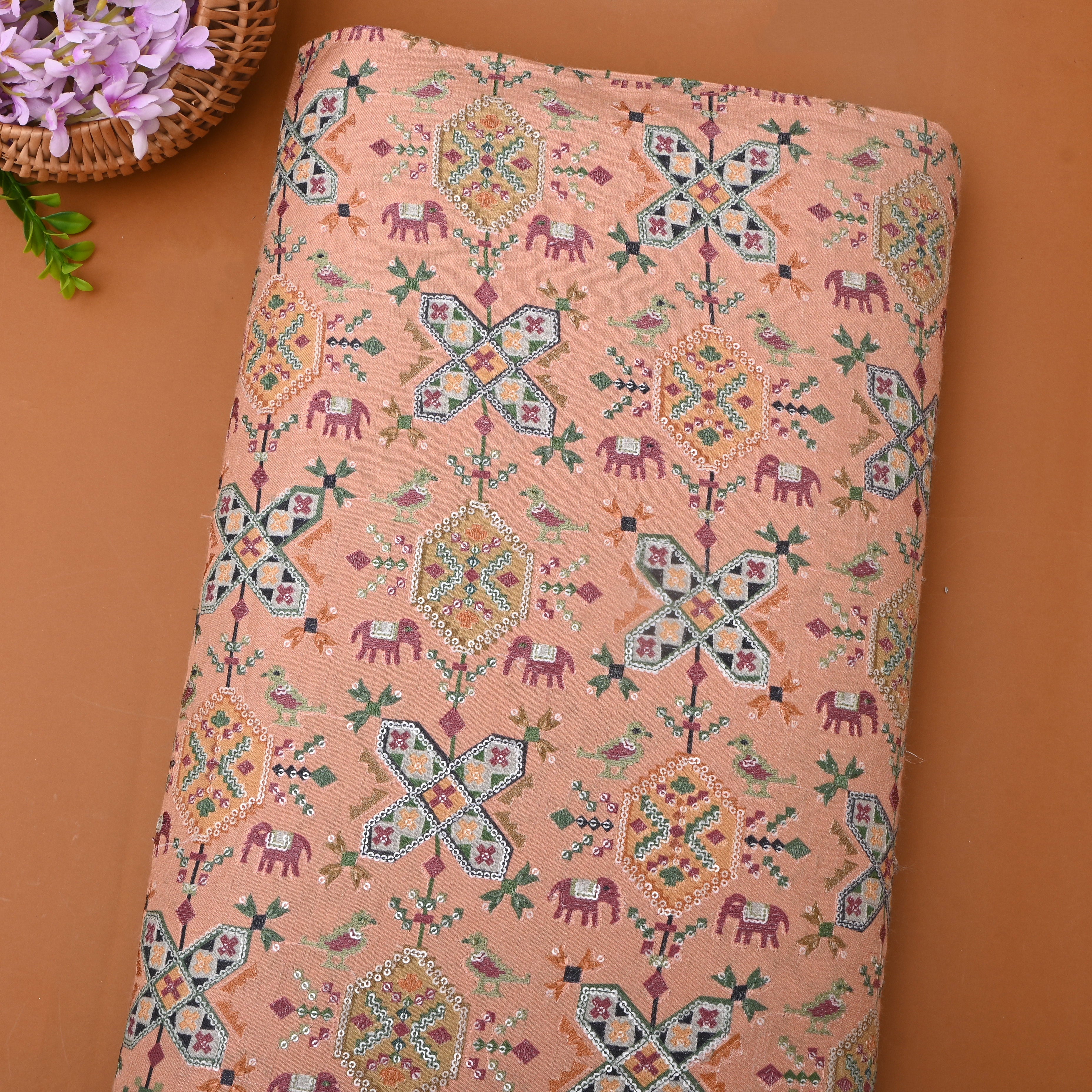 Pastel Pink Patola Silk Fabric