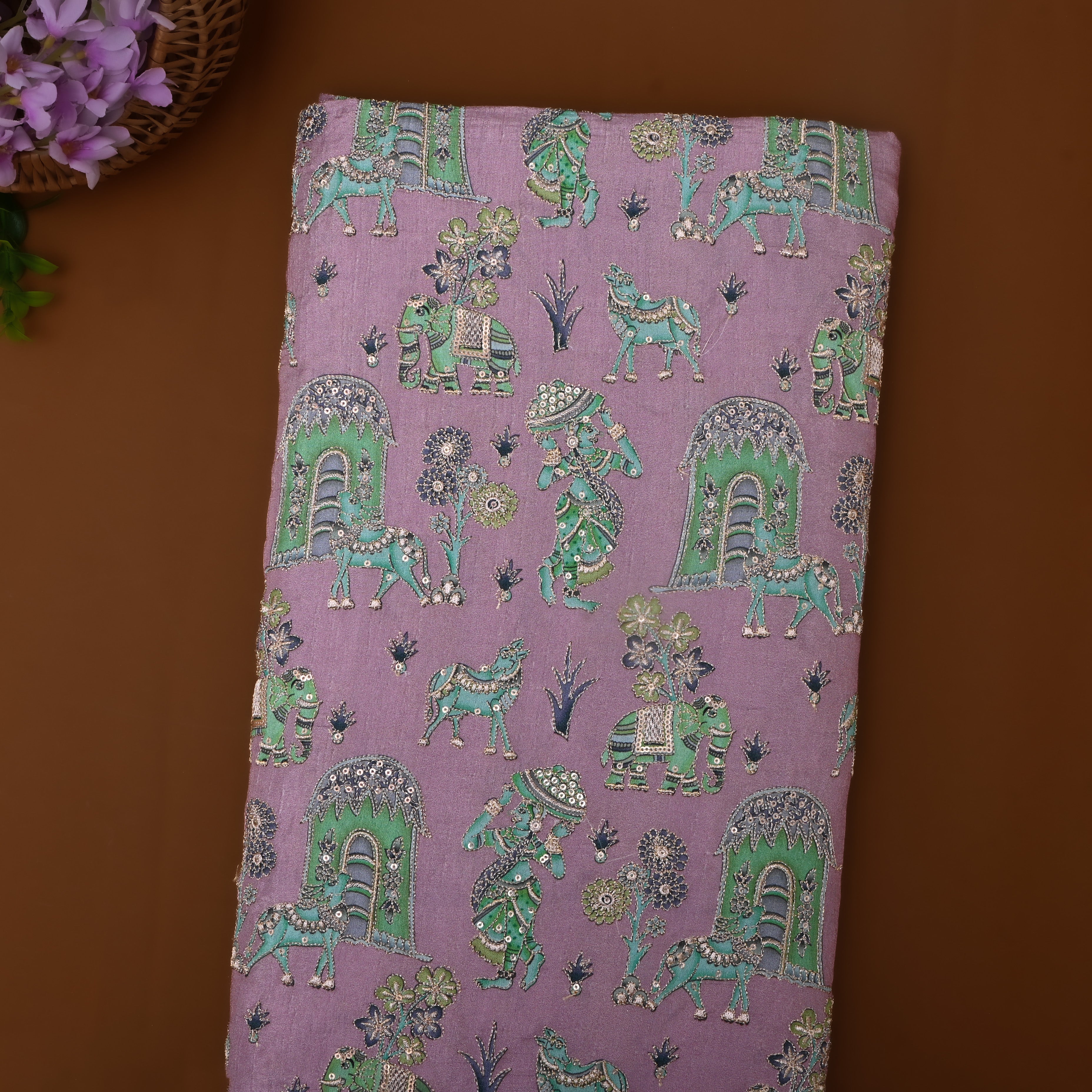 Light Lilac Figurative Print Silk Fabric
