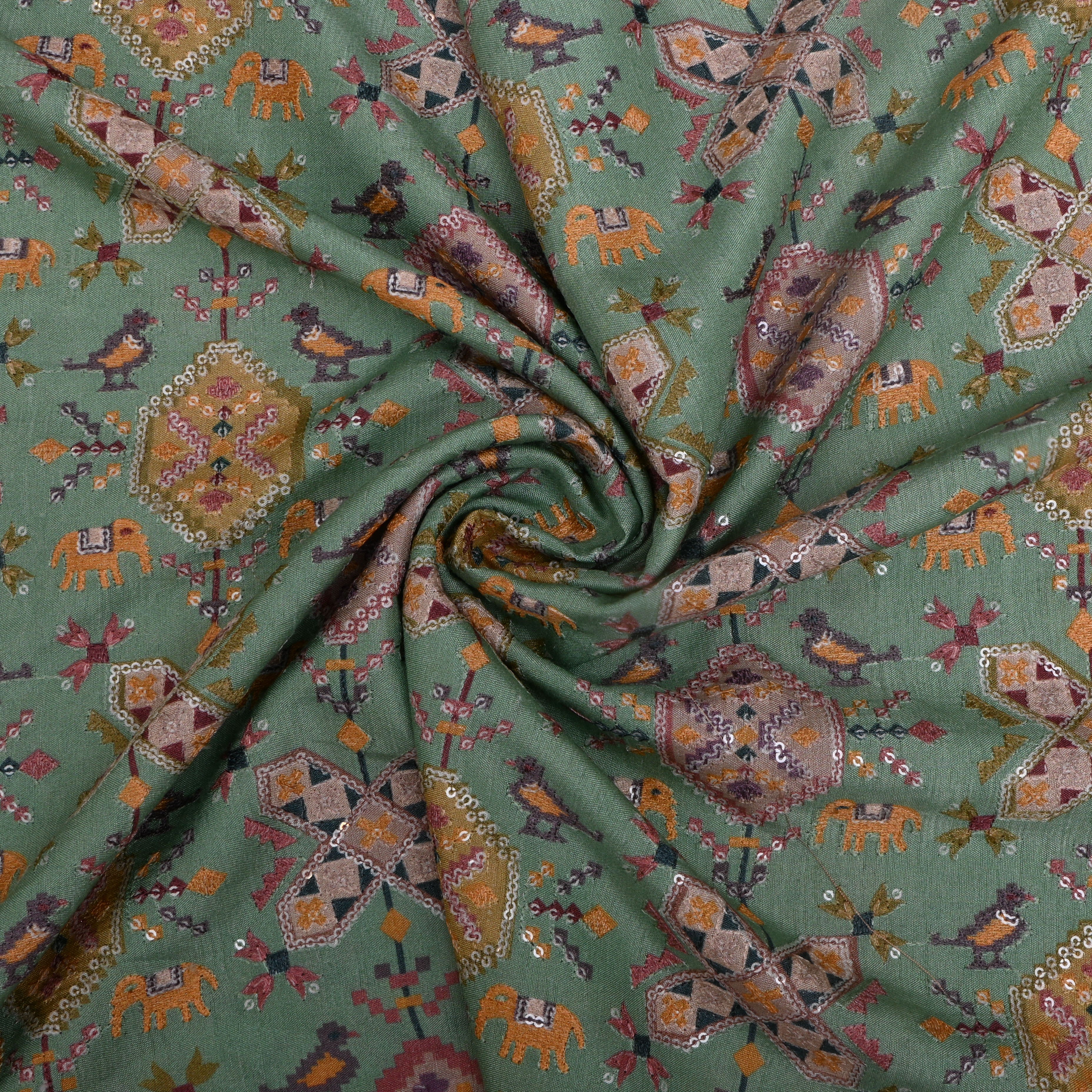 Soft Green Patola Silk Fabric