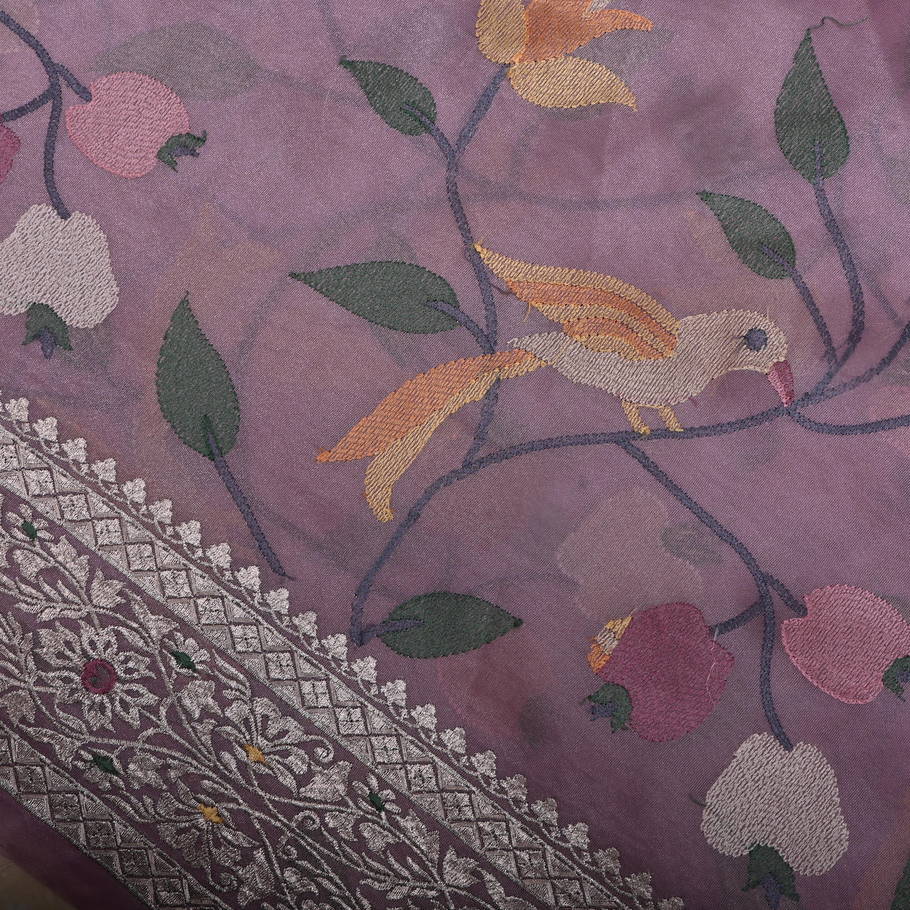 Heather Purple Thread Embroidered Tissue Fabric