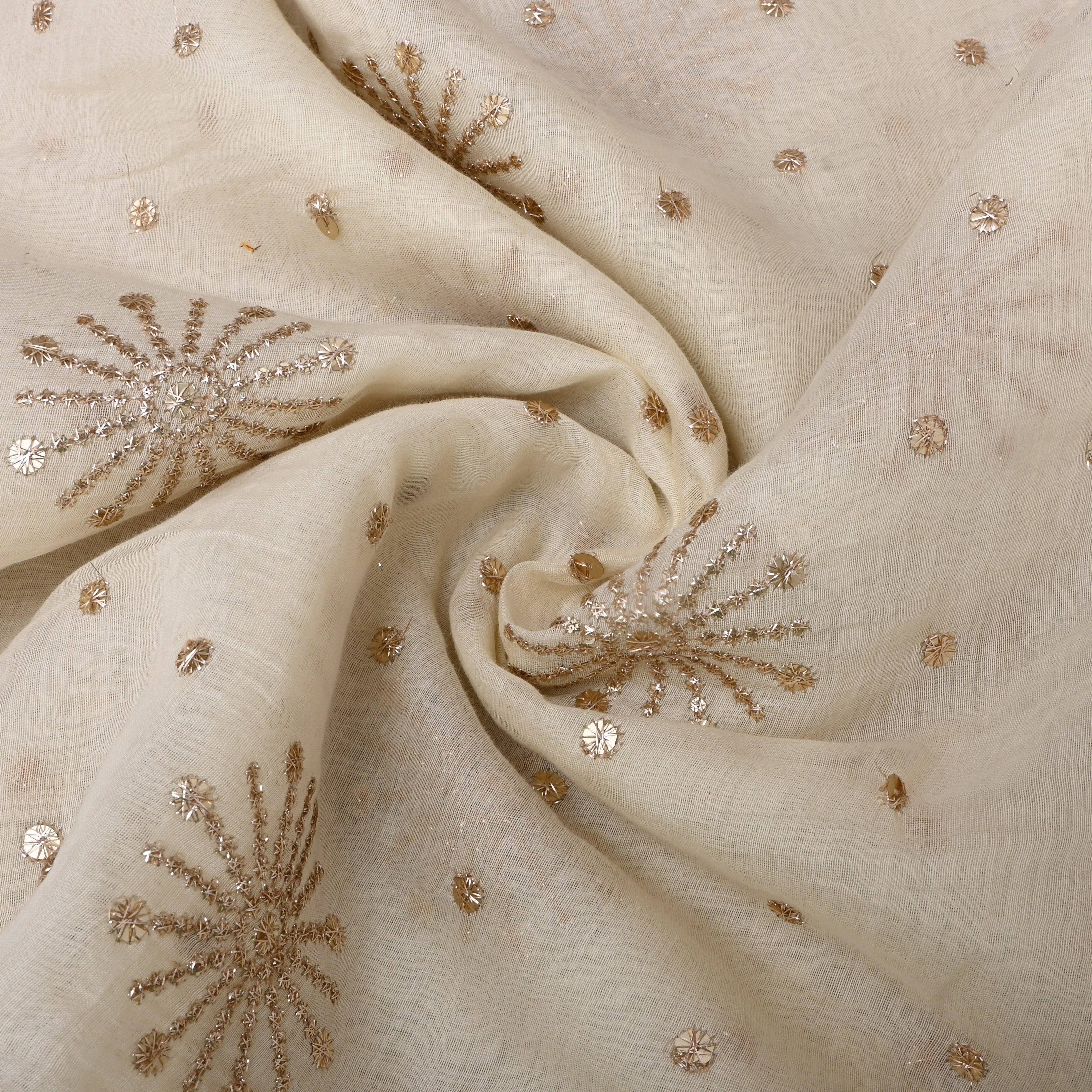 Off-White Floral Embroidered Chanderi Fabric