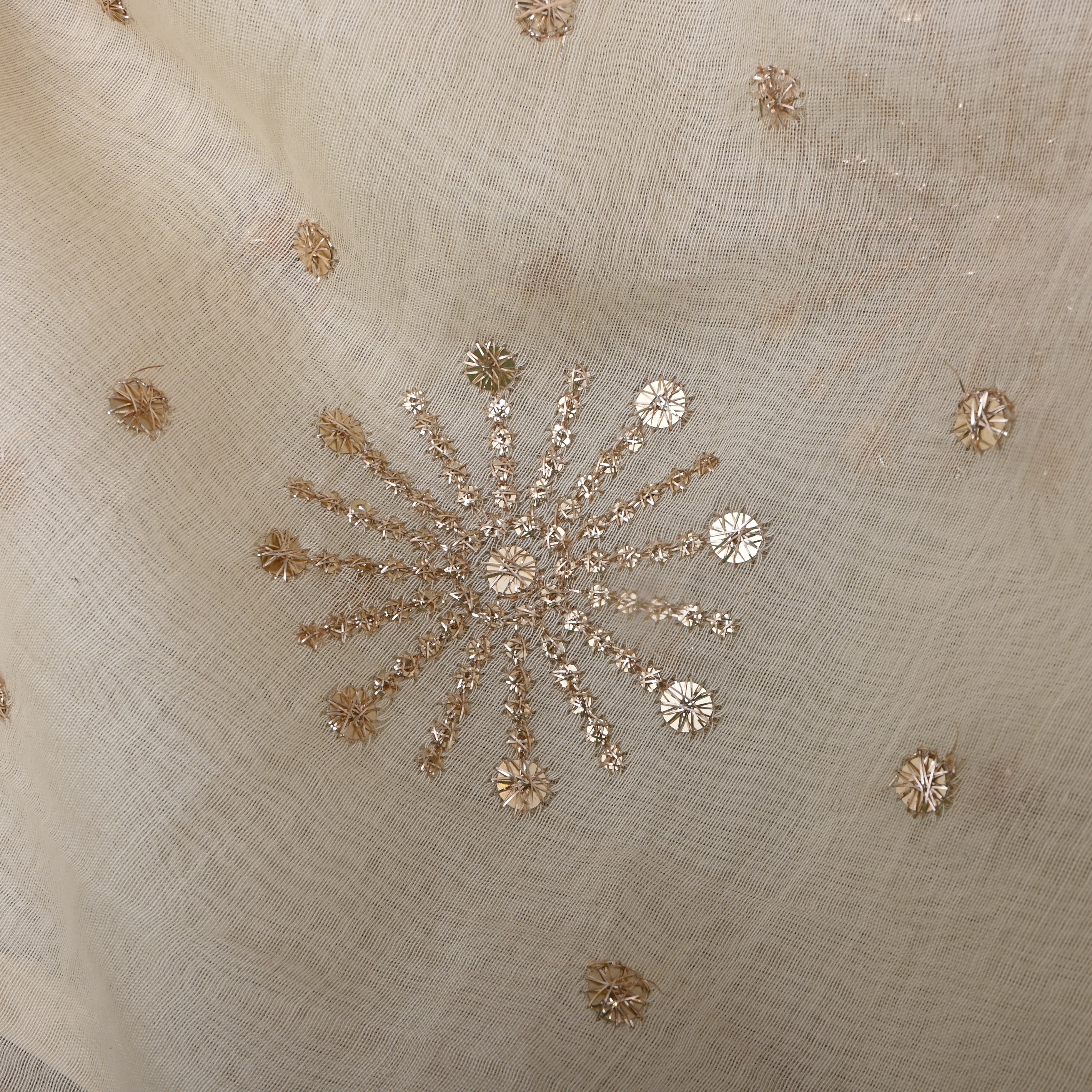 Off-White Floral Embroidered Chanderi Fabric