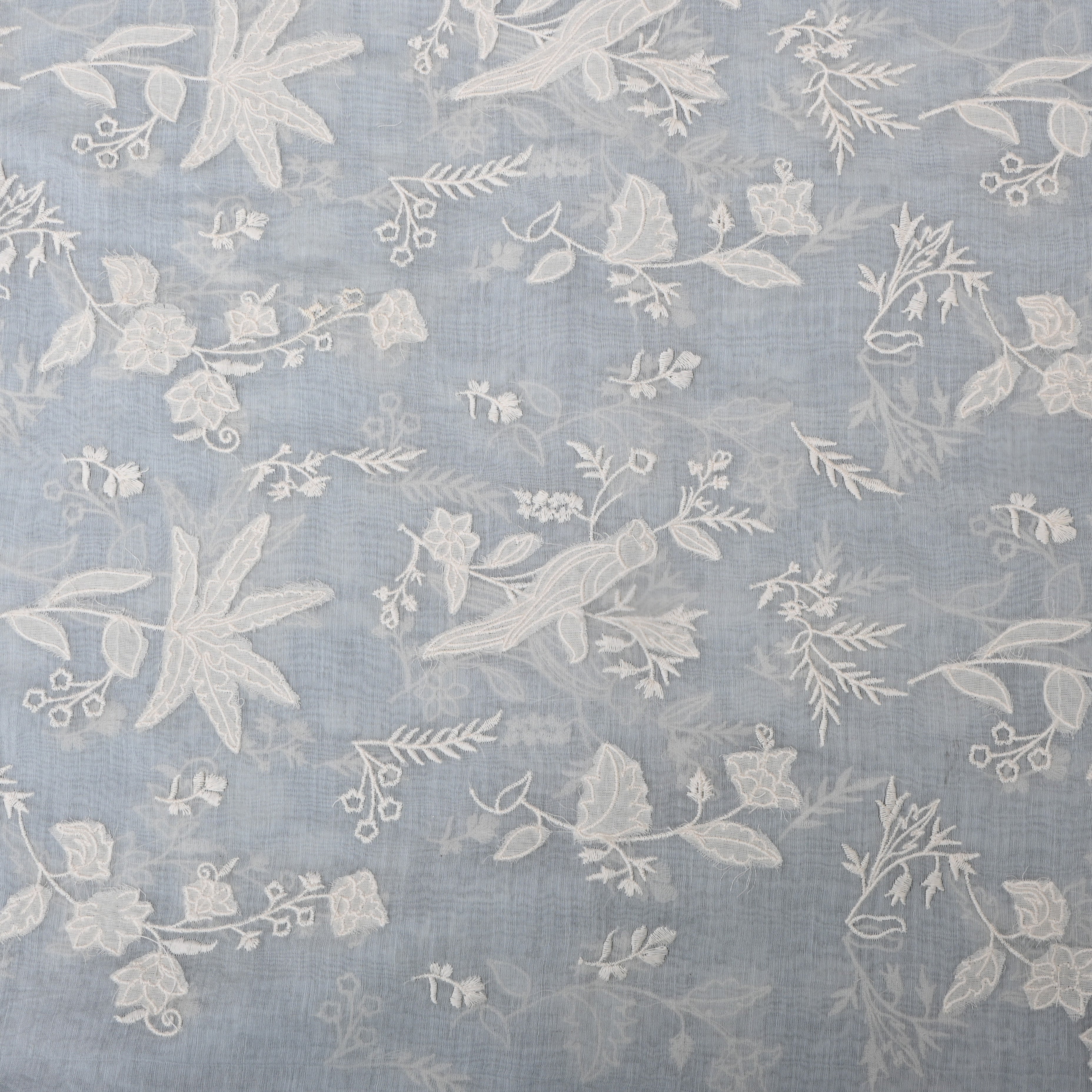 Pastel Blue Floral Embroidered Chanderi Fabric