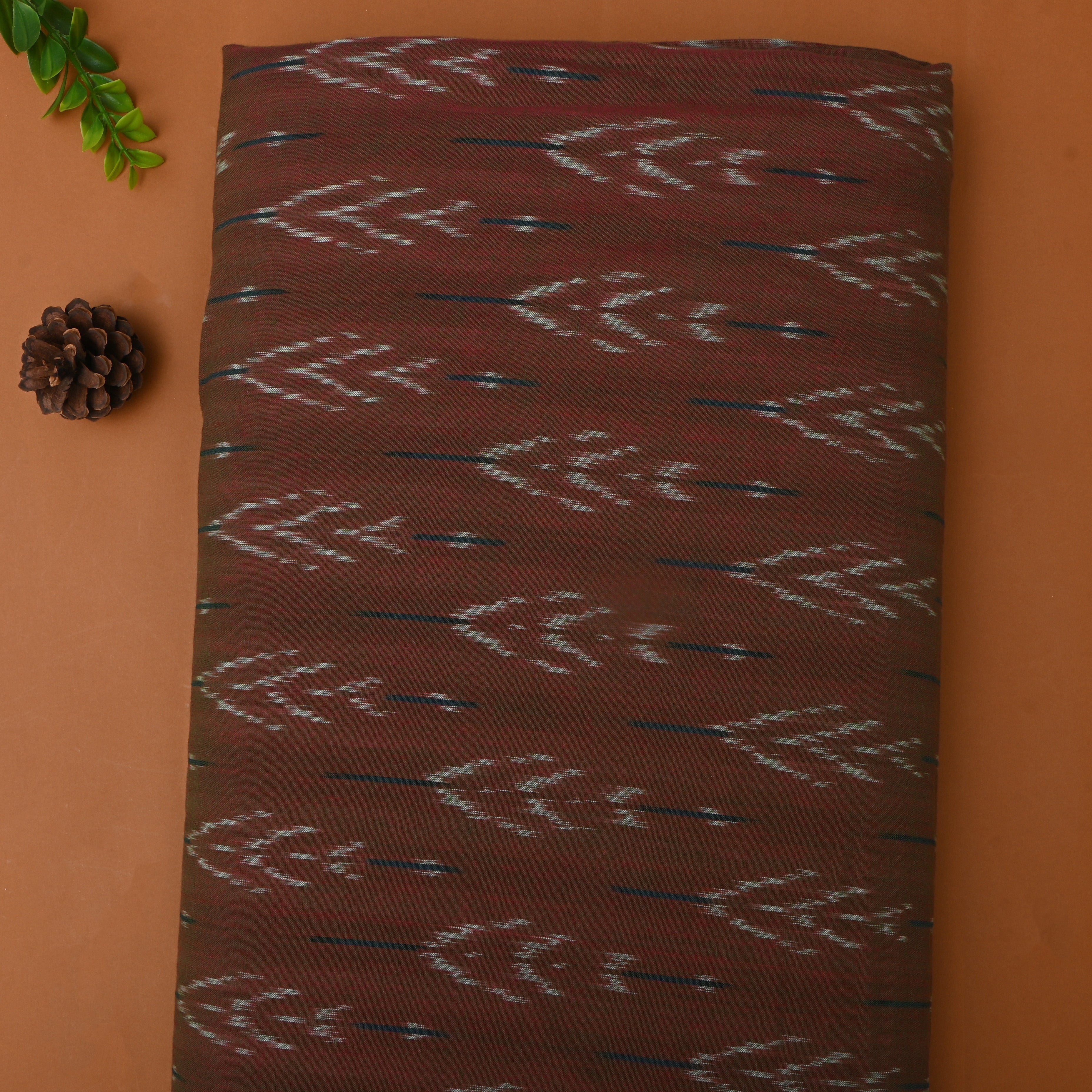 Earthy Brown Ikat Cotton Fabric