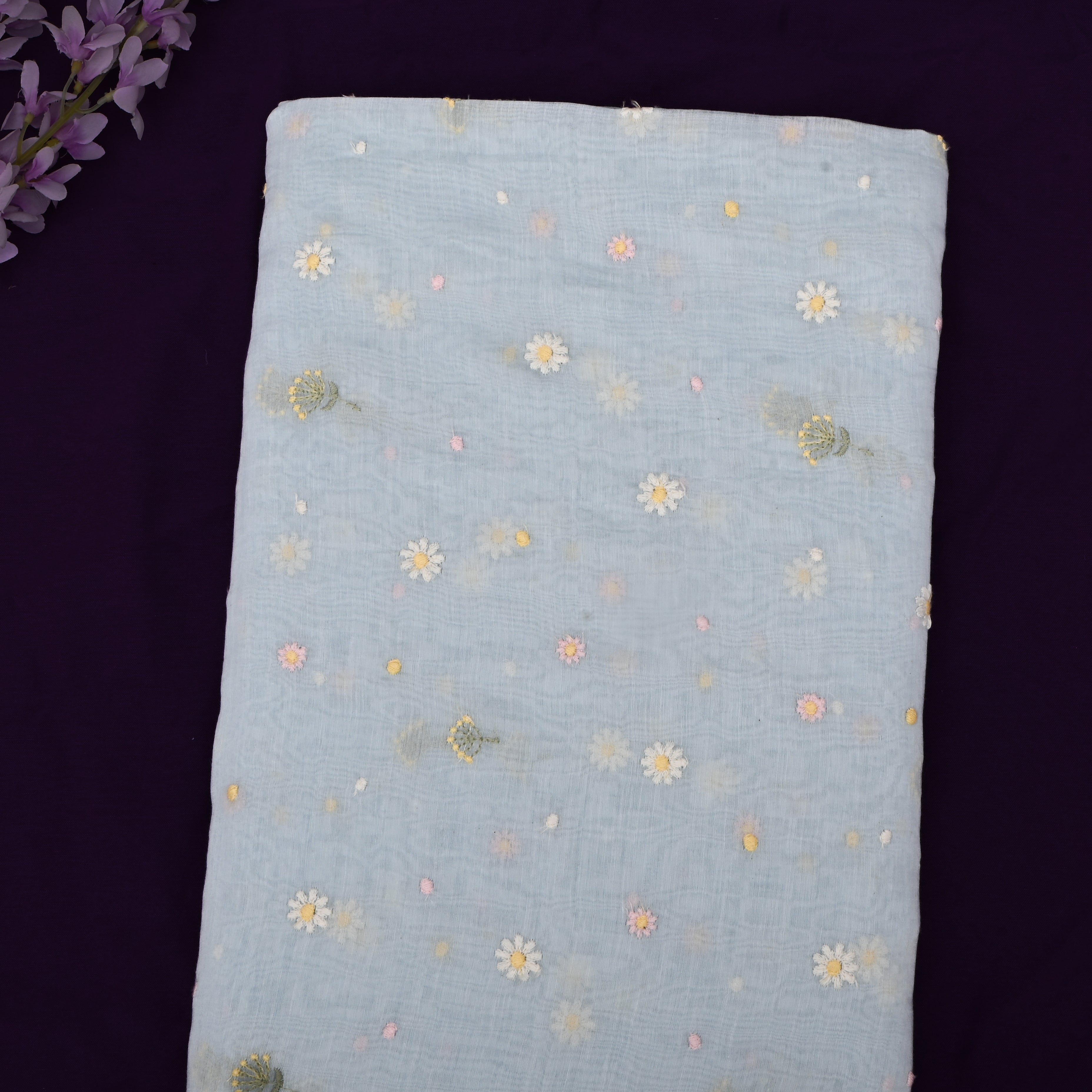 Powder Blue Chanderi Fabric With Thread Work