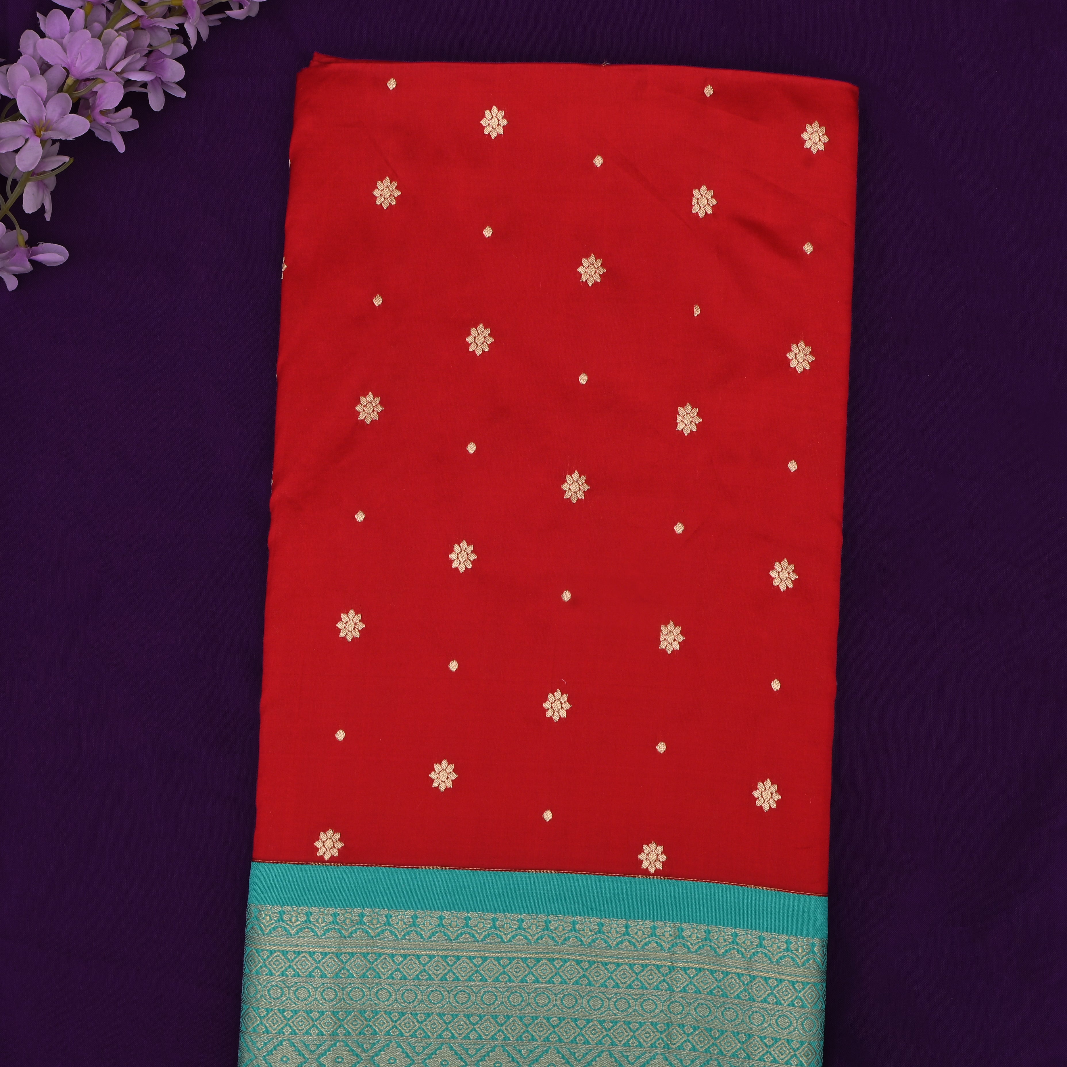 Red Silk Fabric With Kanchi Border