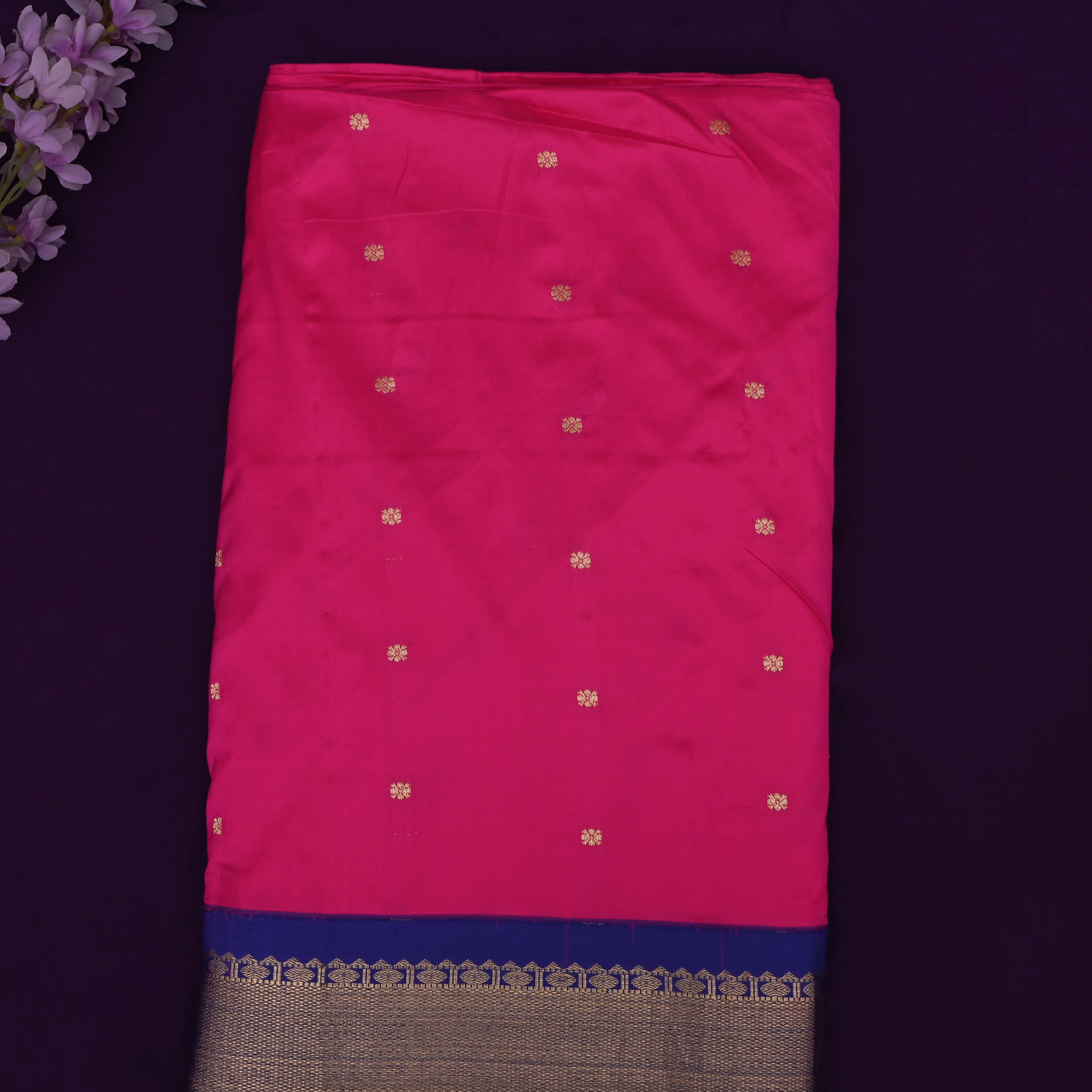 Hot Pink Silk Fabric With Kanjivaram Border