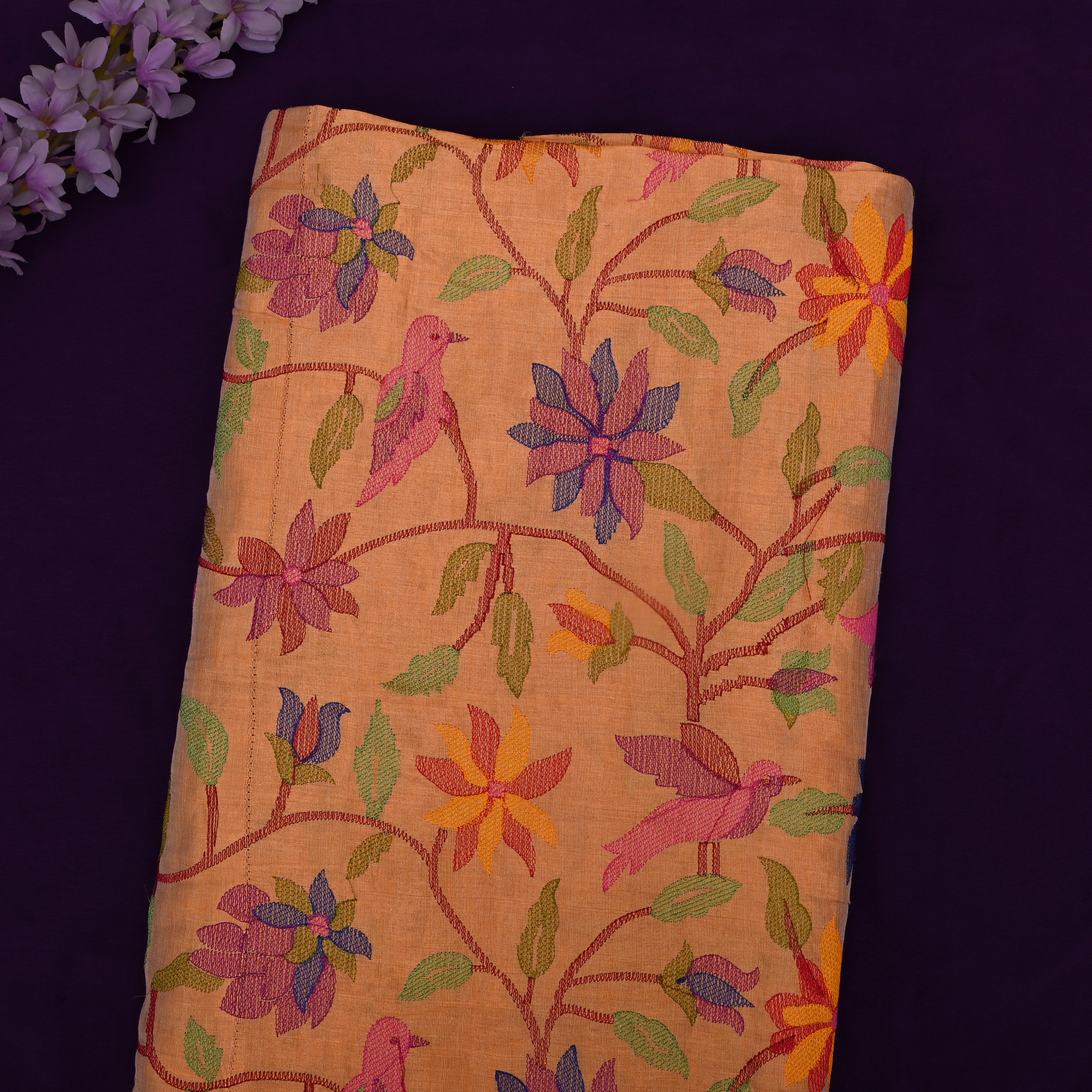 Dull Gold Kanjivaram Tissue Fabric With Paithani Embroidery