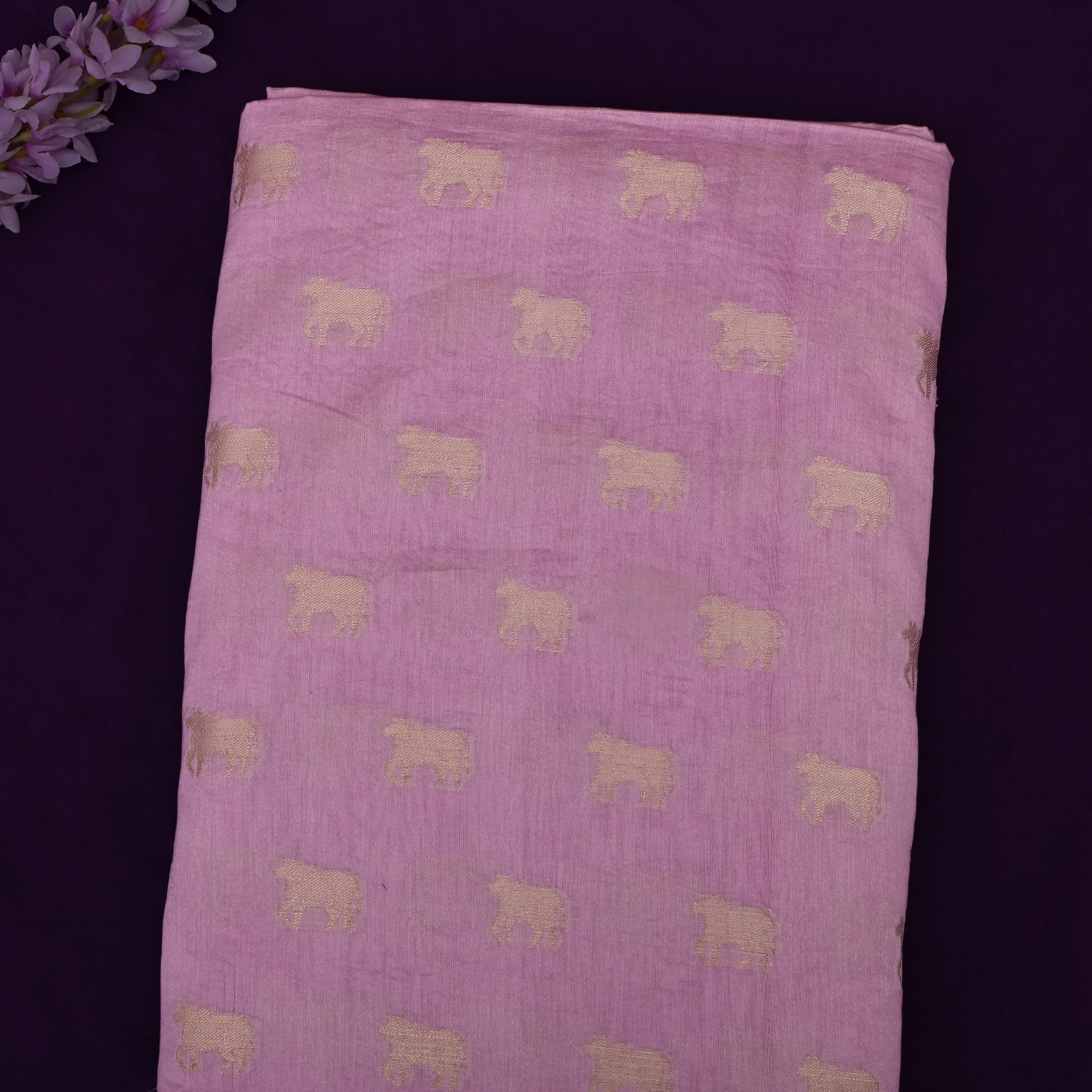 Watermelon Pink Banarasi Fabric With Golden Butti'S