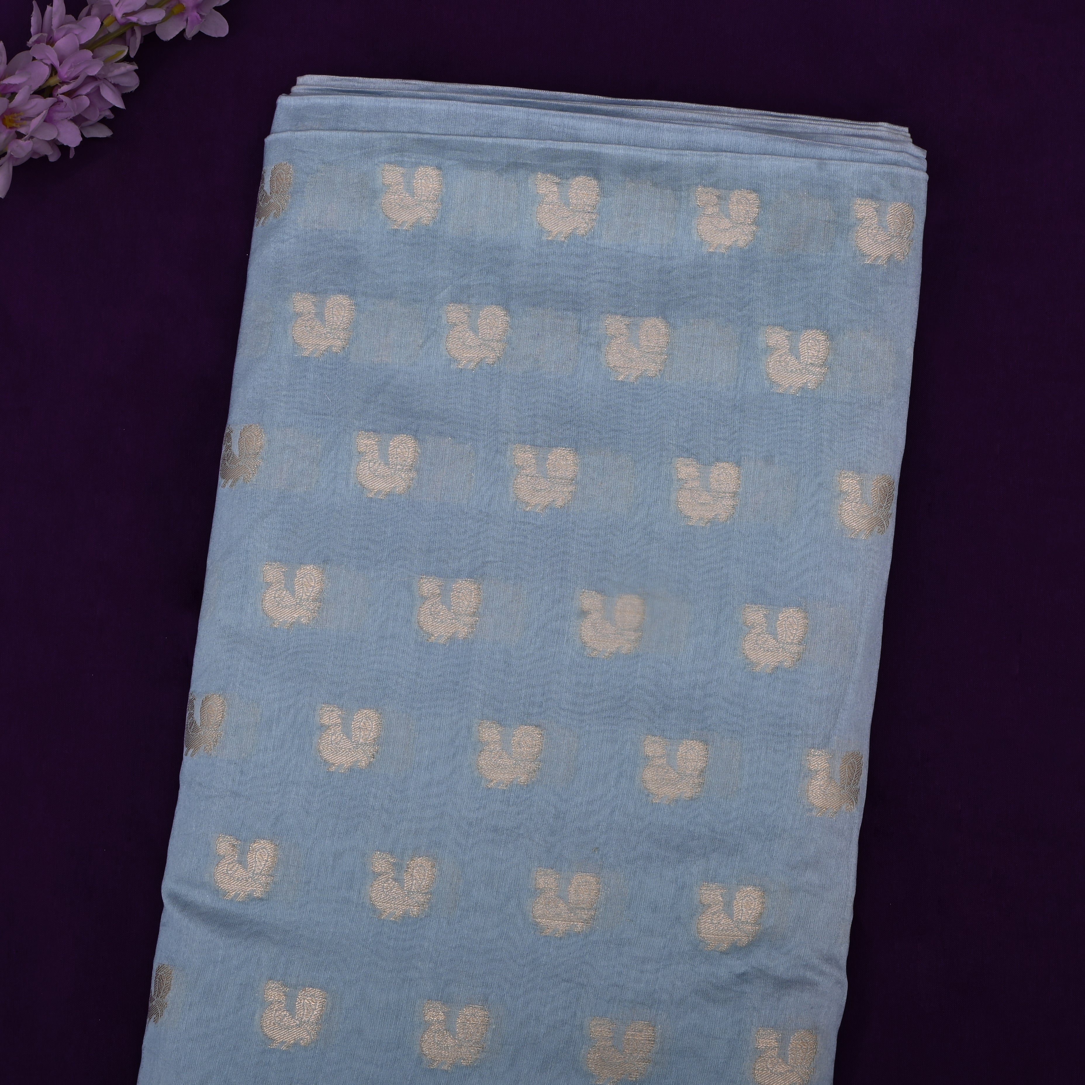 Slate Grey Banarasi Fabric With Golden Butti'S