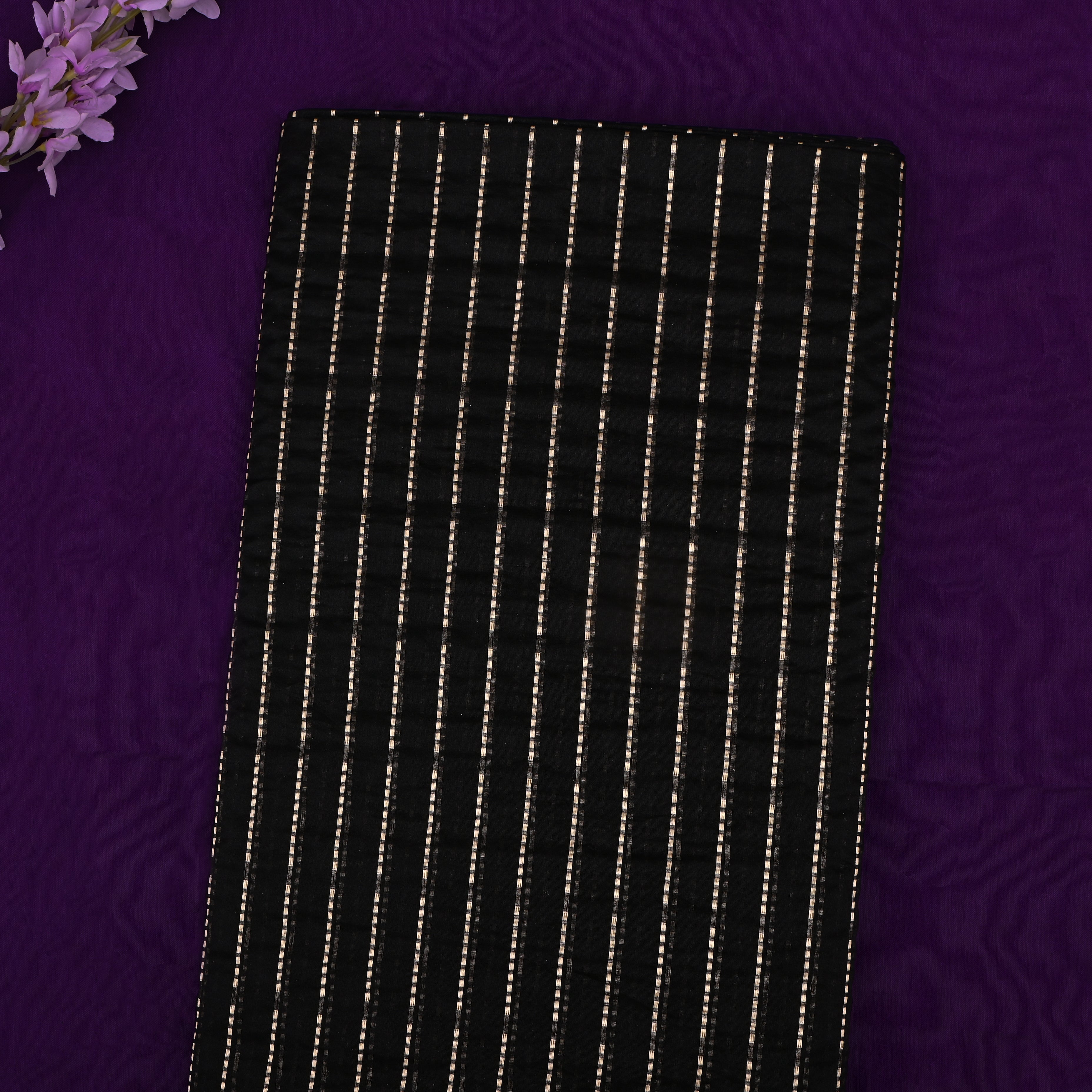 Black Organza Fabric With Strips