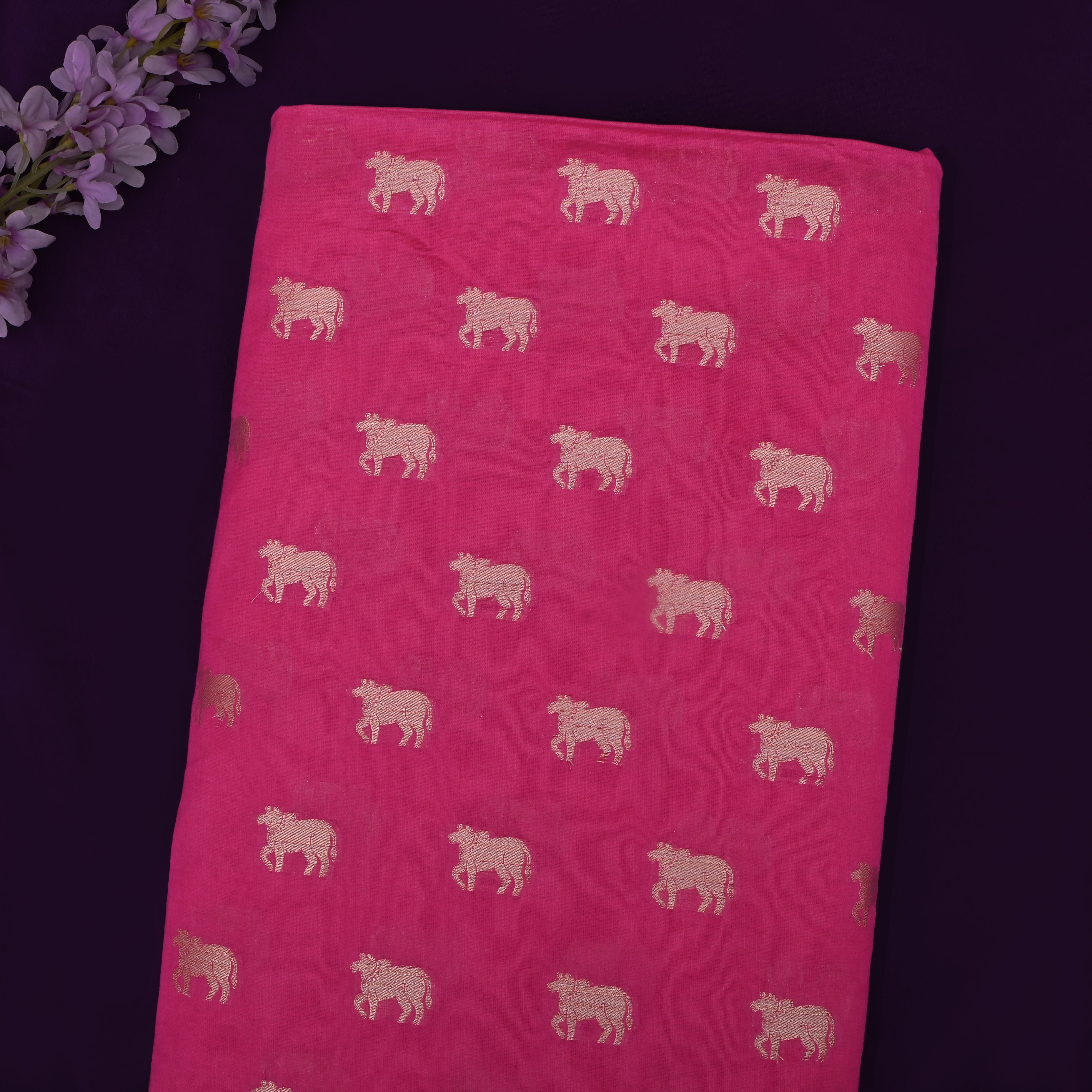 Hot Pink Banarasi Fabric With Golden Butti'S